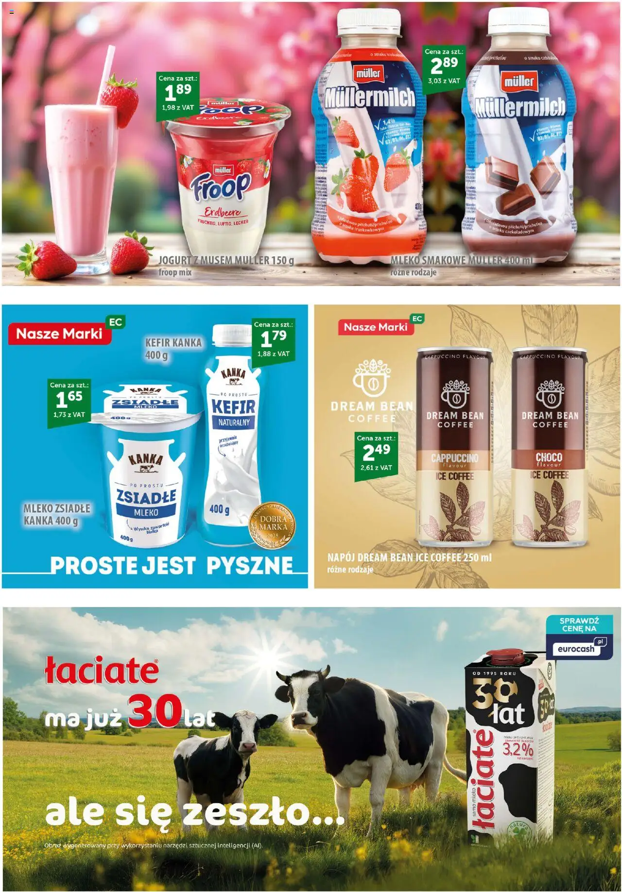 Eurocash Gazetka - Codziennie Potwierdzona Świeżość od 22.09.2025 | Strona: 2 | Produkty: Kefir, Zsiadłe mleko, Cappuccino, Mleko