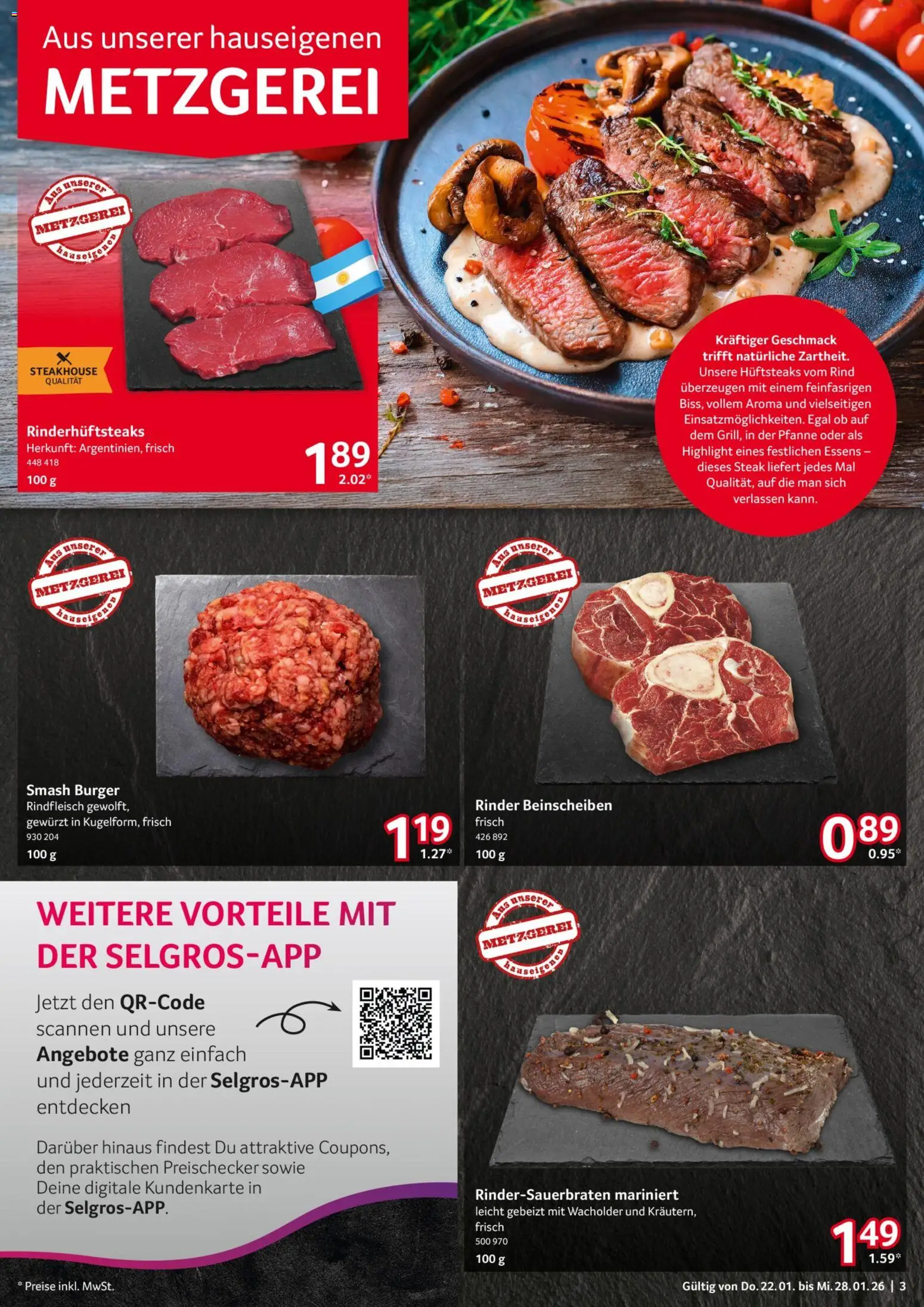 Selgros Prospekt 	 – gültig ab 22.01.2026 | Seite: 3 | Produkte: Burger, Rindfleisch, Steak