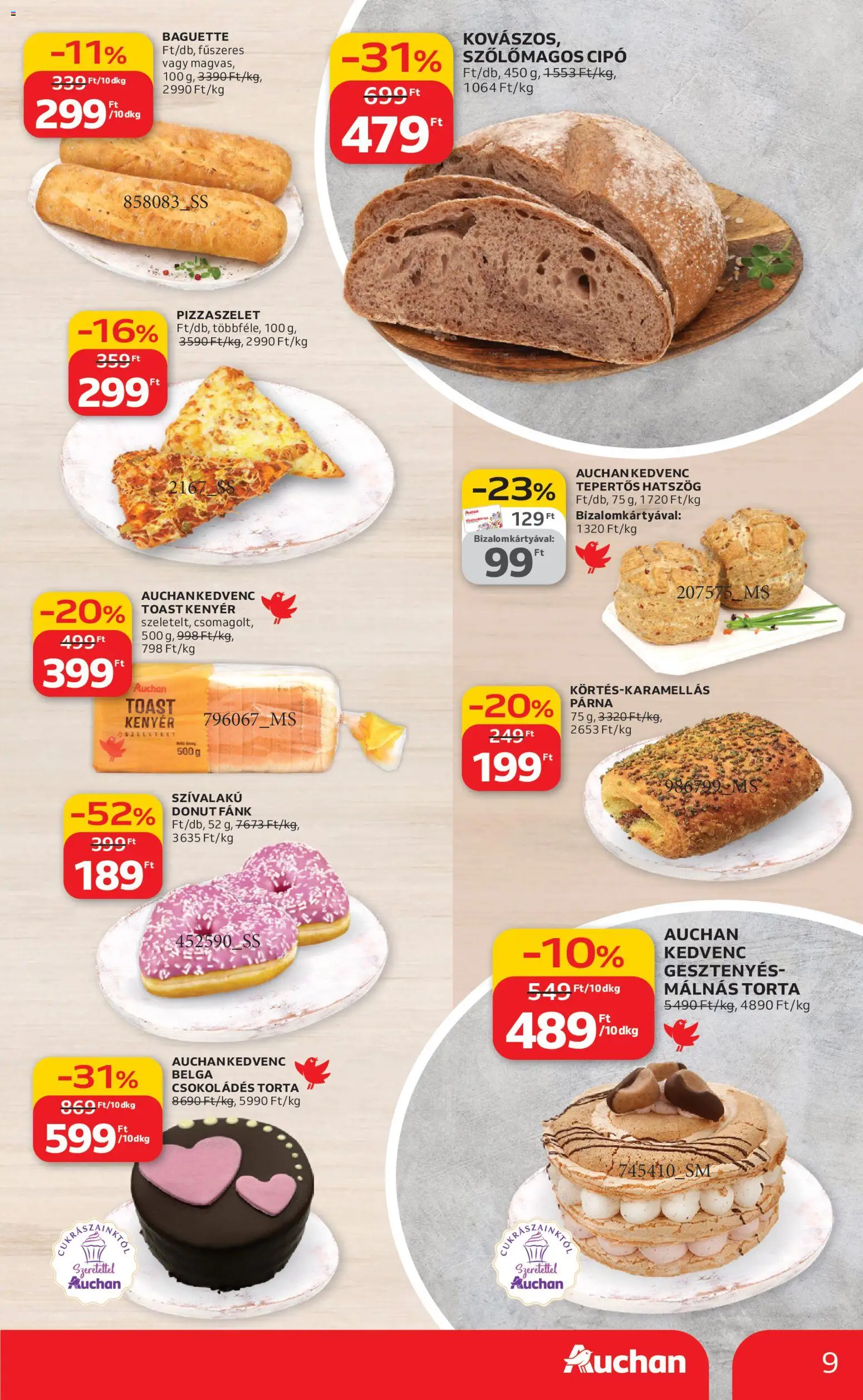 Auchan akciós ujság - amely érvényes a következő dátumtól: 05.02.2026 | Oldal: 9 | Termékek: Torta, Fánk, Párna, Toast kenyér