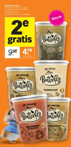 Butterfly soepen, Alle varianten, combineren mogelijk. Bijv. tomatenroomsoep met balletjes. 2 bekers van 950 ml. - Voorbeeld van een folder van Albert Heijn, geldig van 20.10.2025 | Pagina: 6