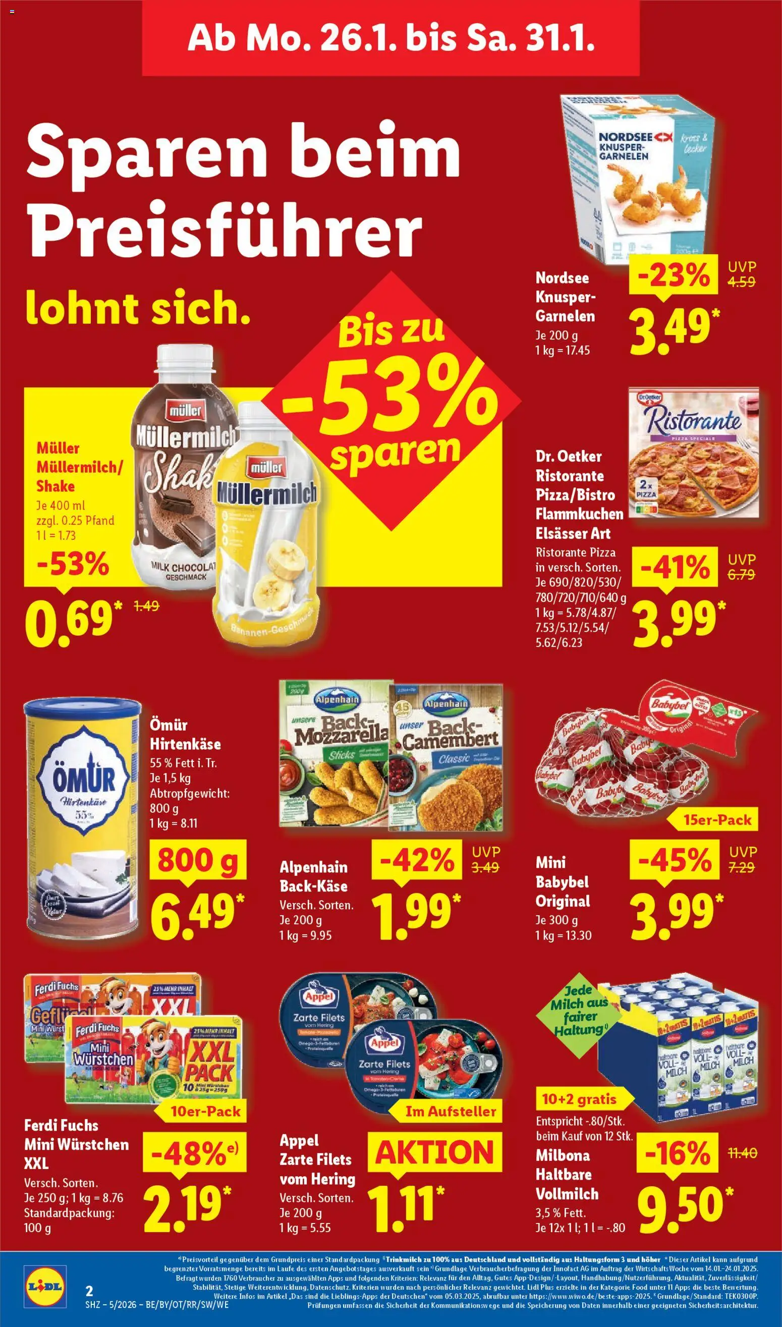 Lidl Prospekt Zossen – gültig ab 26.01.2026 | Seite: 2 | Produkte: Garnelen, Babybel, Müllermilch, Muller mullermilch