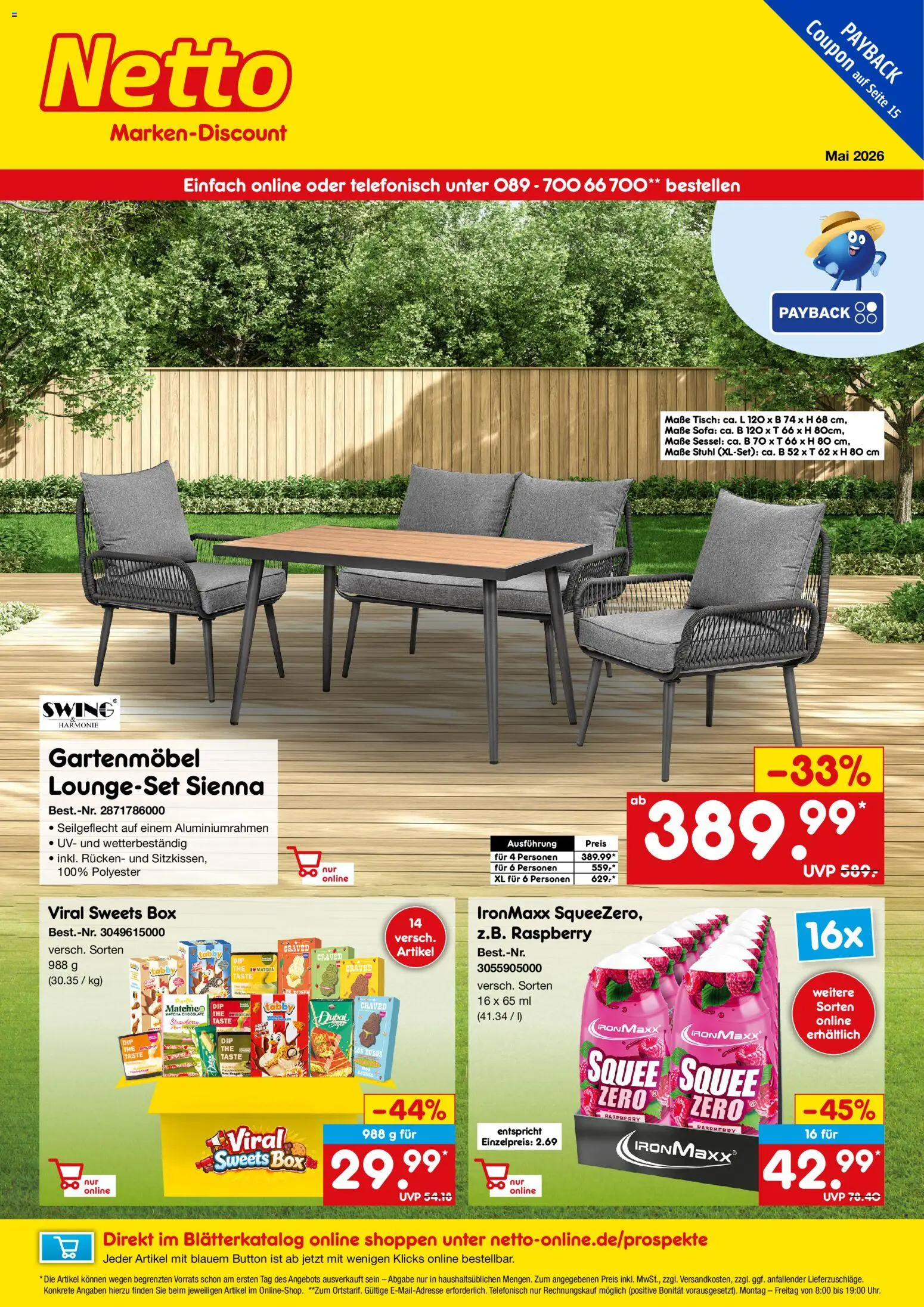 Netto Marken-Discount Online-Angebote Mai – gültig ab 01.05.2026 | Seite: 1 | Produkte: Sessel, Tisch, Gartenmöbel, Box