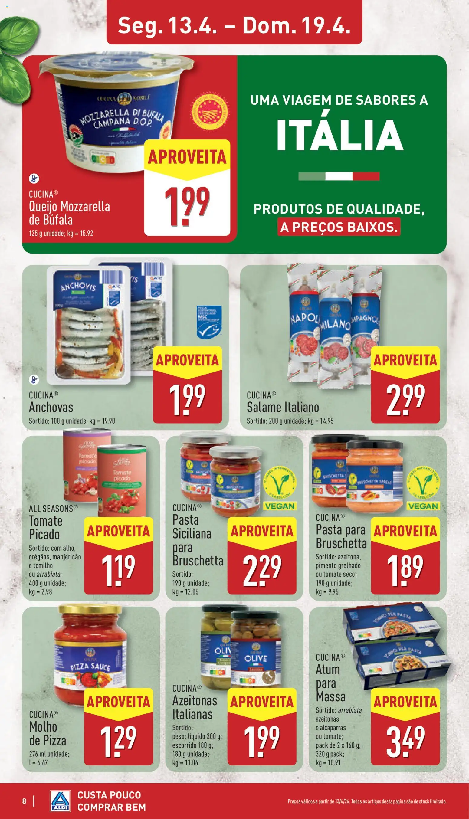 Aldi folheto │ válido de 13.04.2026 | Página: 8 | Produtos: Atum, Azeitonas, Alcaparras, Massa