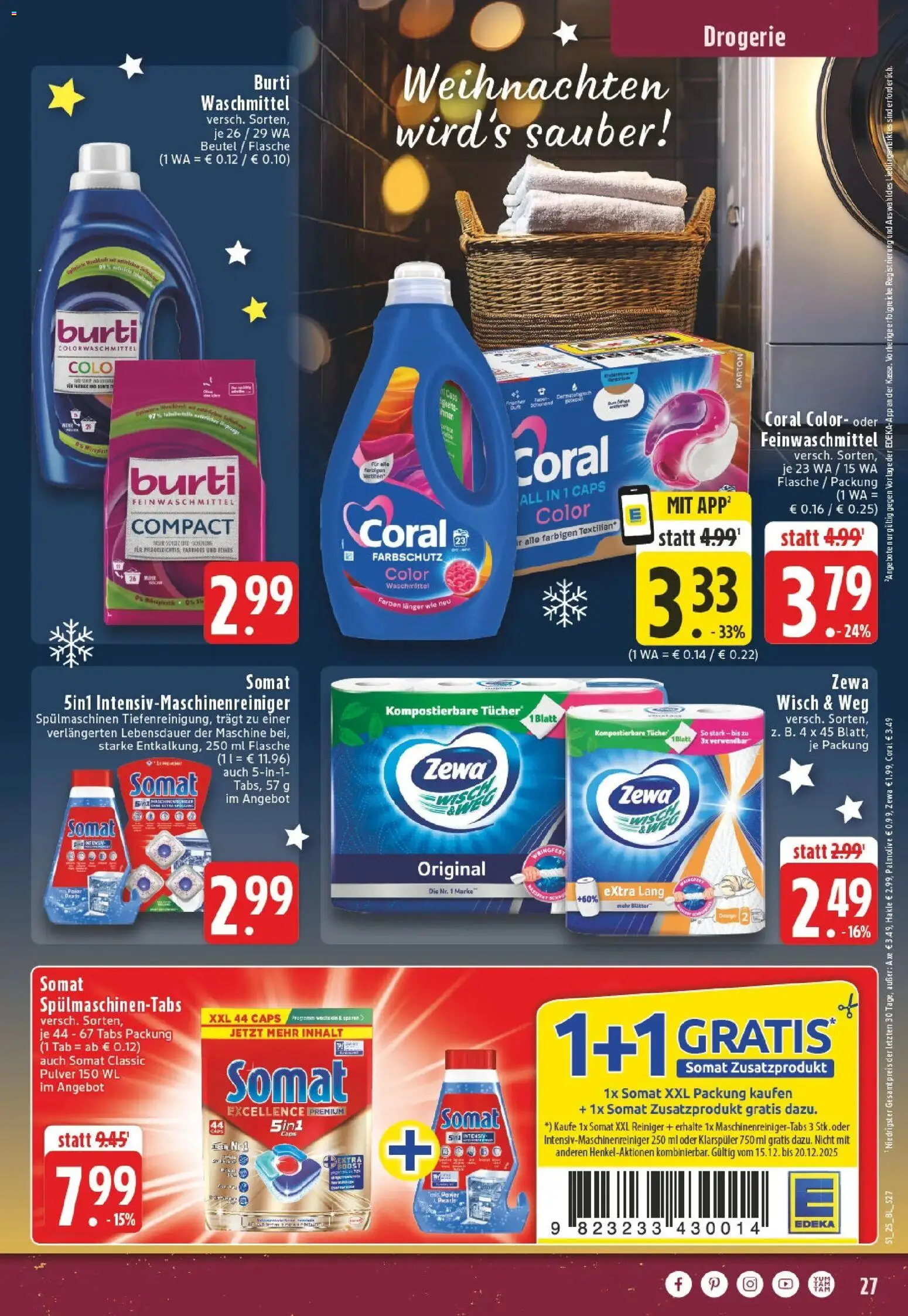 Edeka prospekt Castrop-Rauxel	 – gültig ab 15.12.2025 | Seite: 27 | Produkte: Zewa, Waschmittel, Spülmaschinentabs, Klarspüler