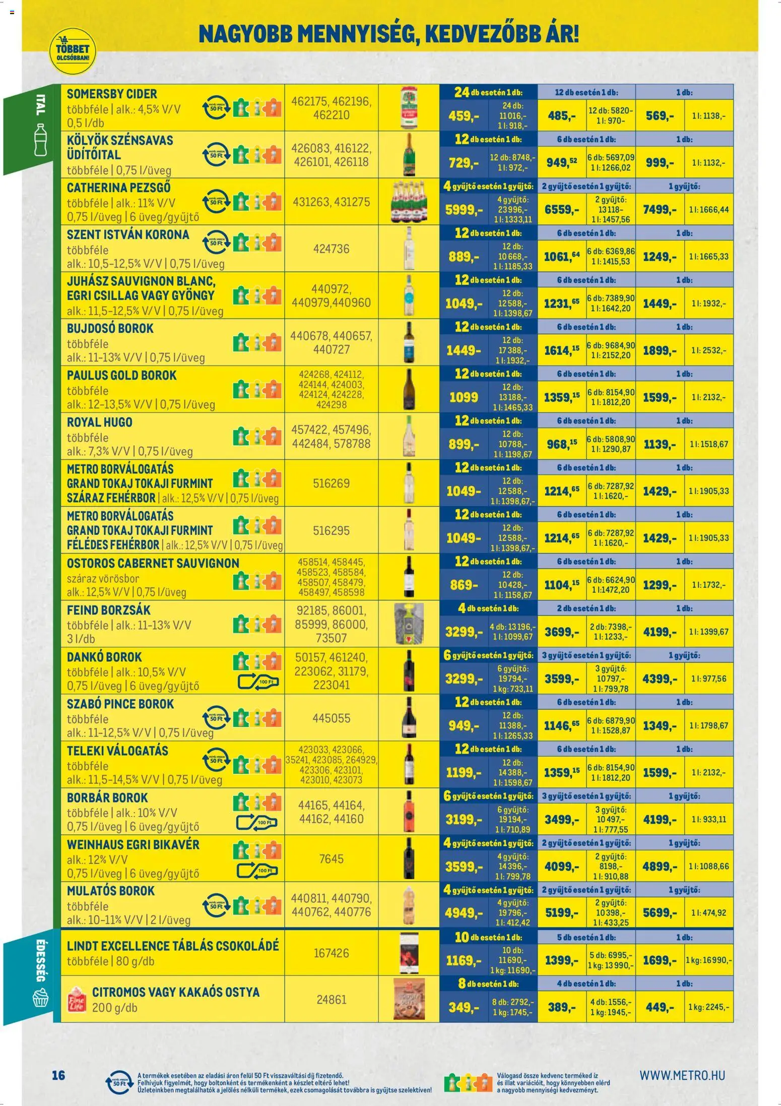 Metro akciós ujság - amely érvényes a következő dátumtól: 07.04.2026 | Oldal: 16 | Termékek: Pezsgő, Cider, Csokoládé, Fehérbor