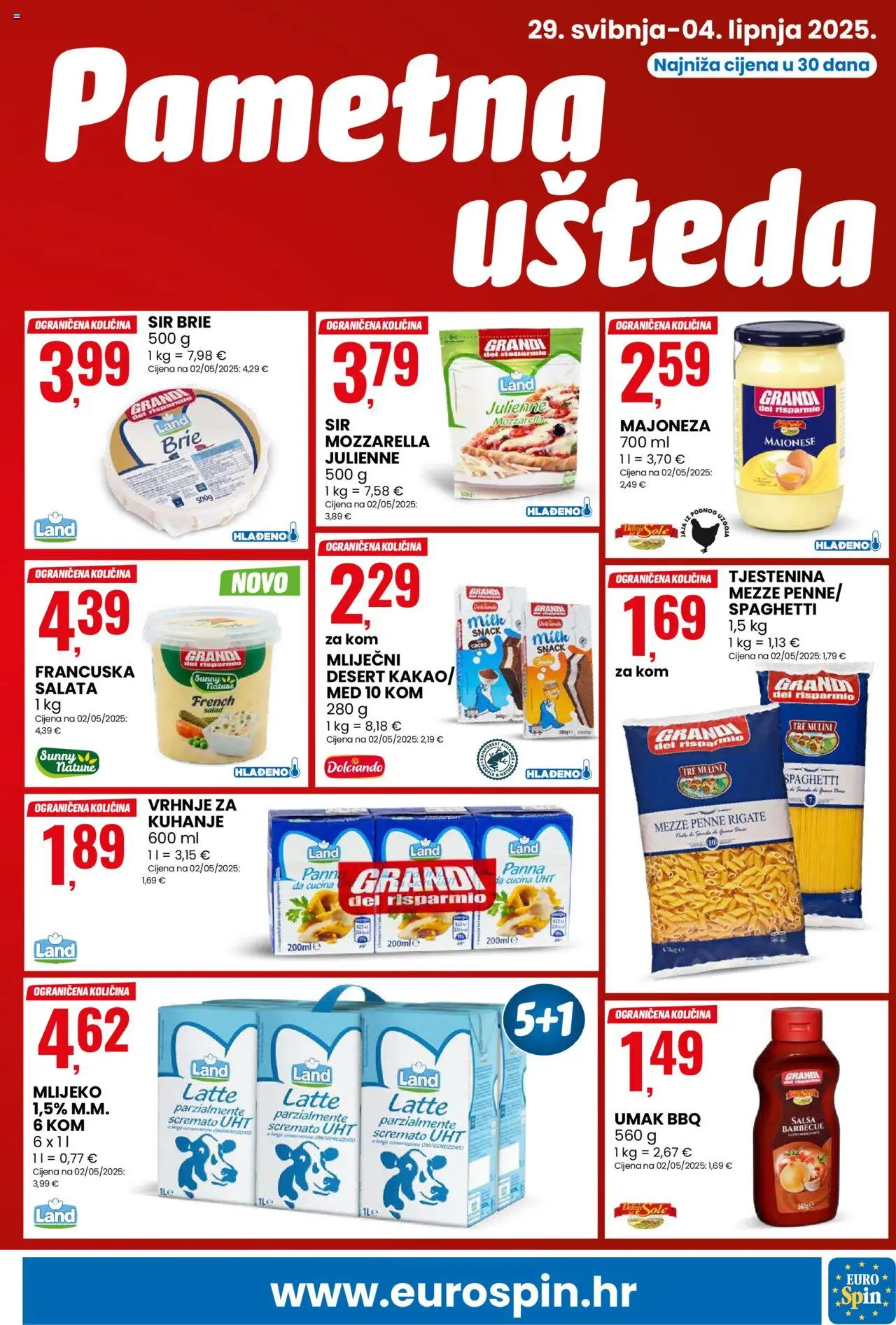 Eurospin katalog | vrijedi od 29.05.2025 | Stranica: 3 | Proizvodi: Mozzarella, Salata, Majoneza, Kakao