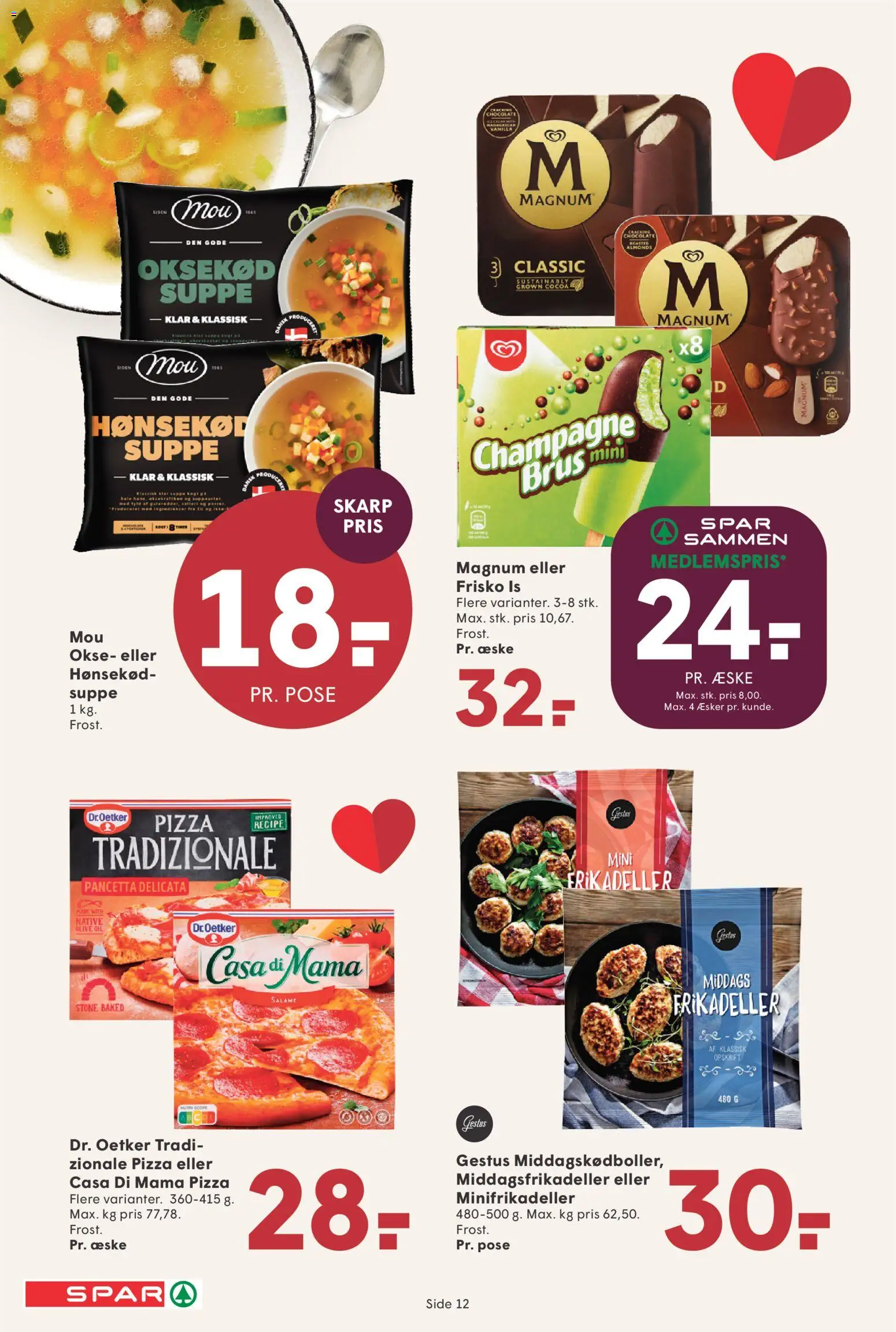 Spar tilbudsavis – gyldig fra 12.12.2025 | Side: 16 | Produkter: Pizza, Oksekød, Is, Frikadeller