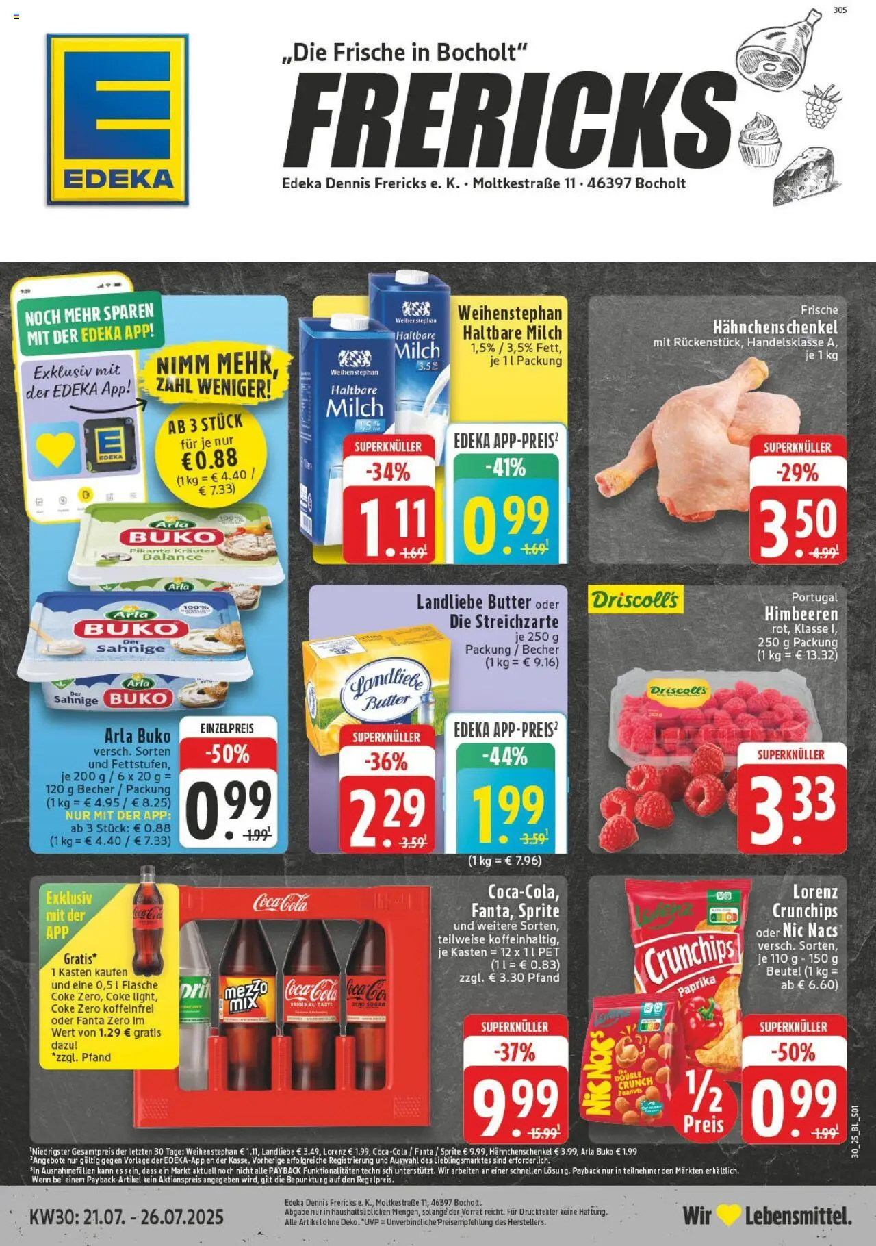 Edeka prospekt Bocholt	 - gültig ab dem 20.07.2025 | Seite: 1 | Produkte: Cola, Milch, Butter, Chips