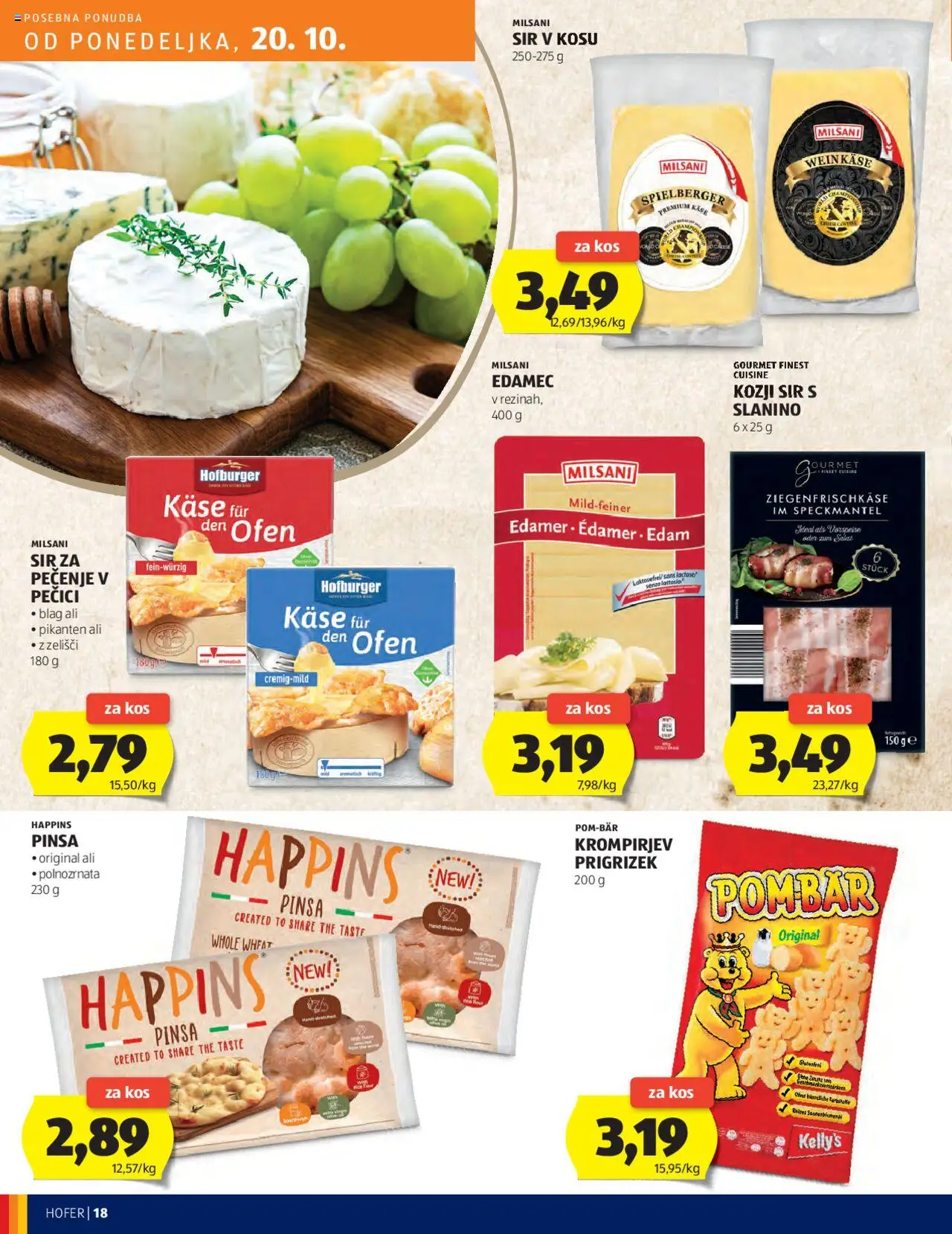 Novi Hofer katalog ponudbe – veljaven od 16.10.2025 | Stran: 18 | Izdelki: Edamec, Kos, Sir
