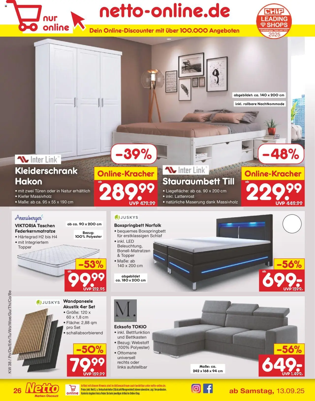 Netto Marken-Discount Prospekt 	 – gültig ab 15.09.2025 | Seite: 31 | Produkte: Ecksofa, Kleiderschrank, Lattenrost, Boxspringbett