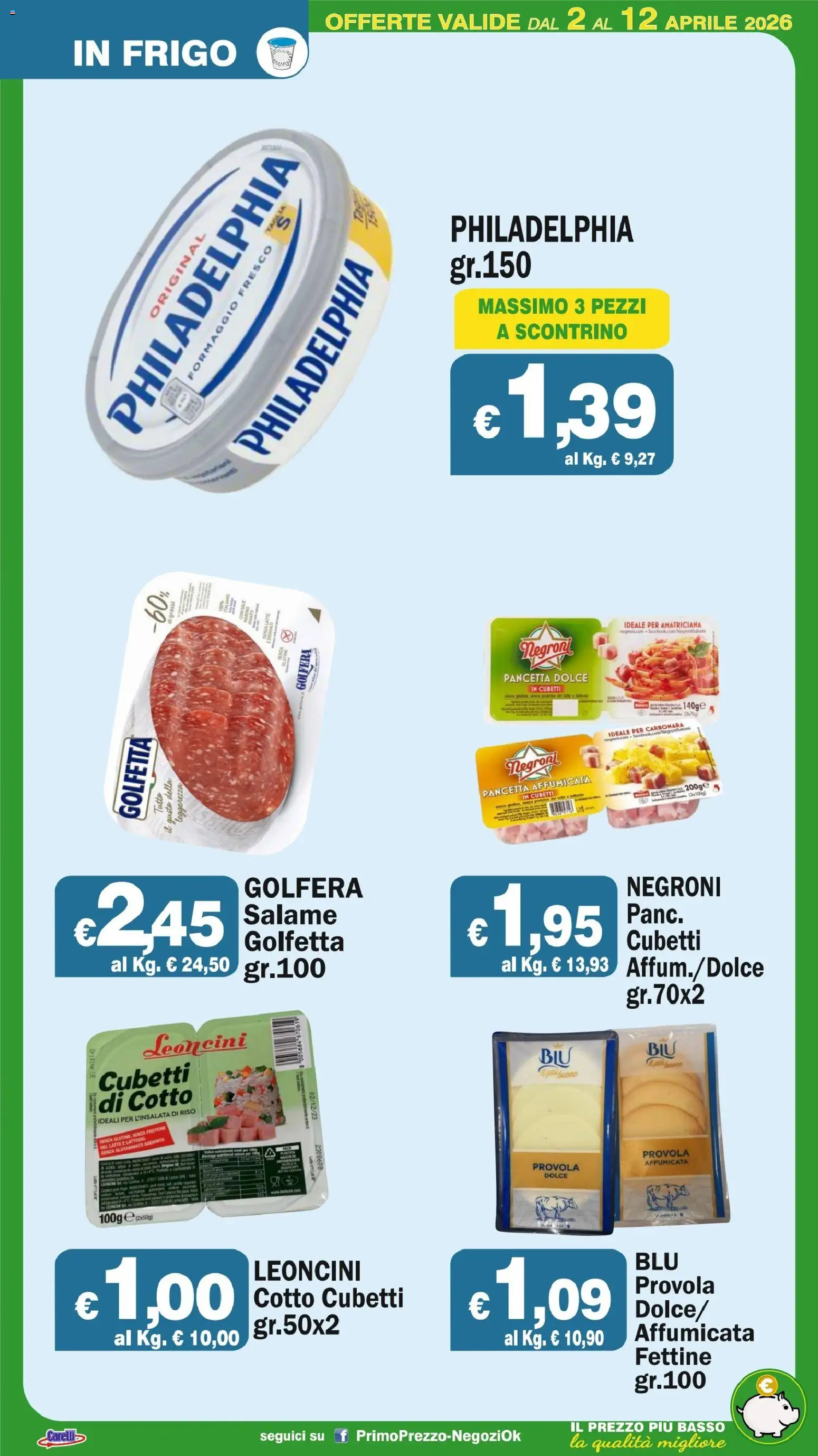 Volantino Primo Prezzo del 02.04.2026 | Pagina: 46 | Prodotti: Salame, Latte, Formaggio, Provola
