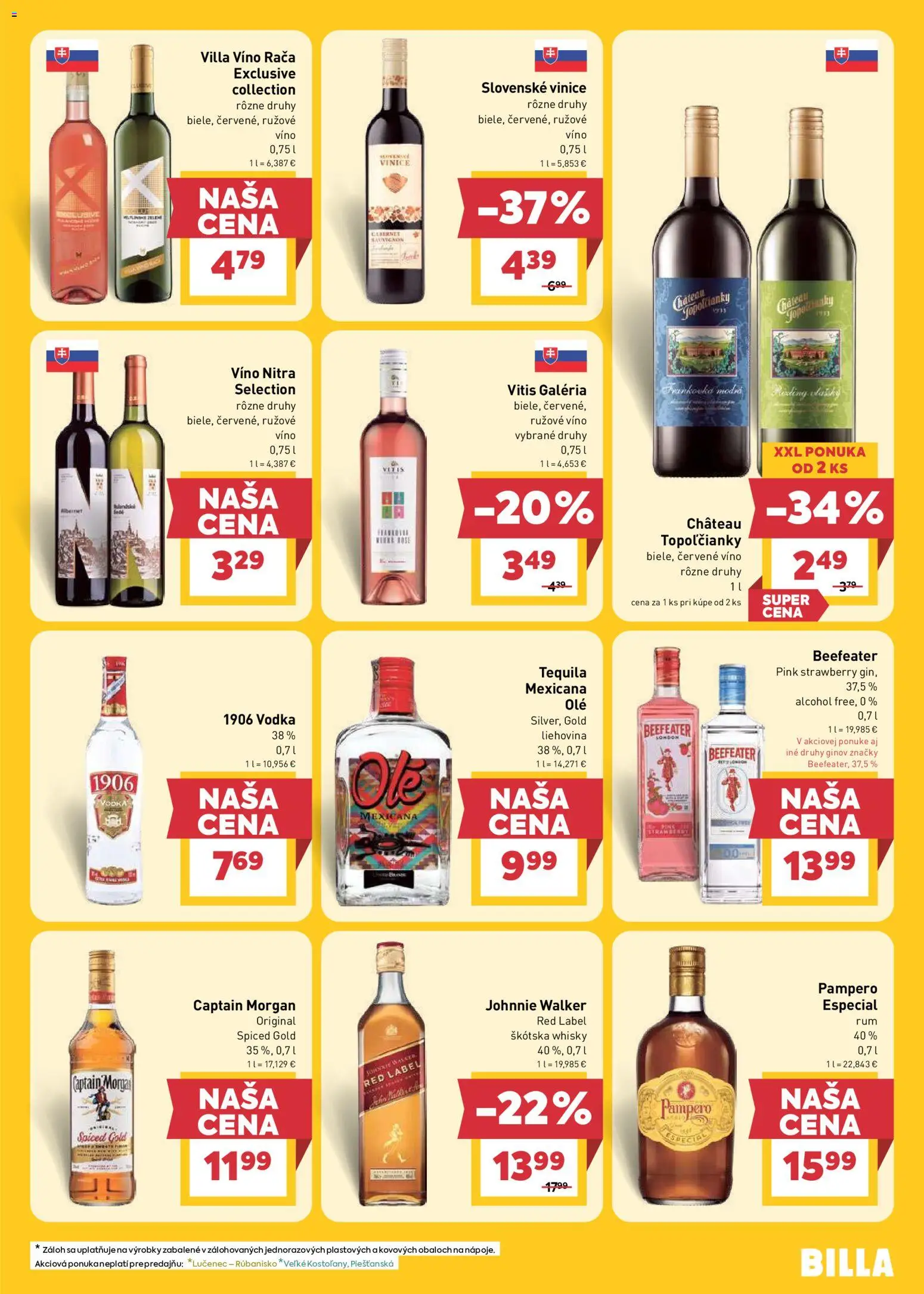 Nové Billa akcie – leták je platný od 15.04.2026 | Strana: 21 | Produkty: Beefeater, Captain Morgan, Červené víno, Vodka