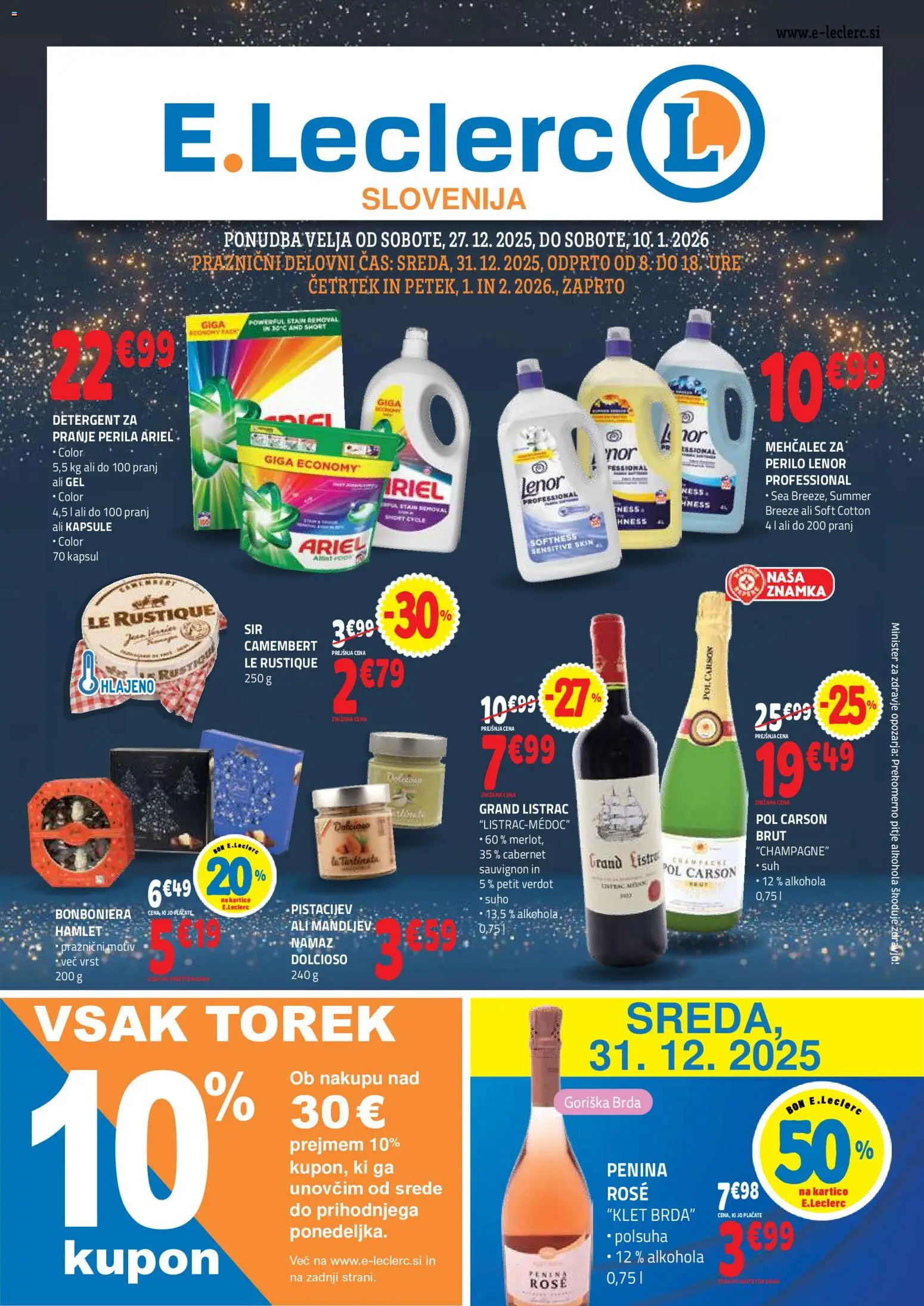 Novi E.leclerc katalog ponudbe – veljaven od 27.12.2025 | Stran: 1 | Izdelki: Mehčalec, Namaz, Penina, Bonboniera