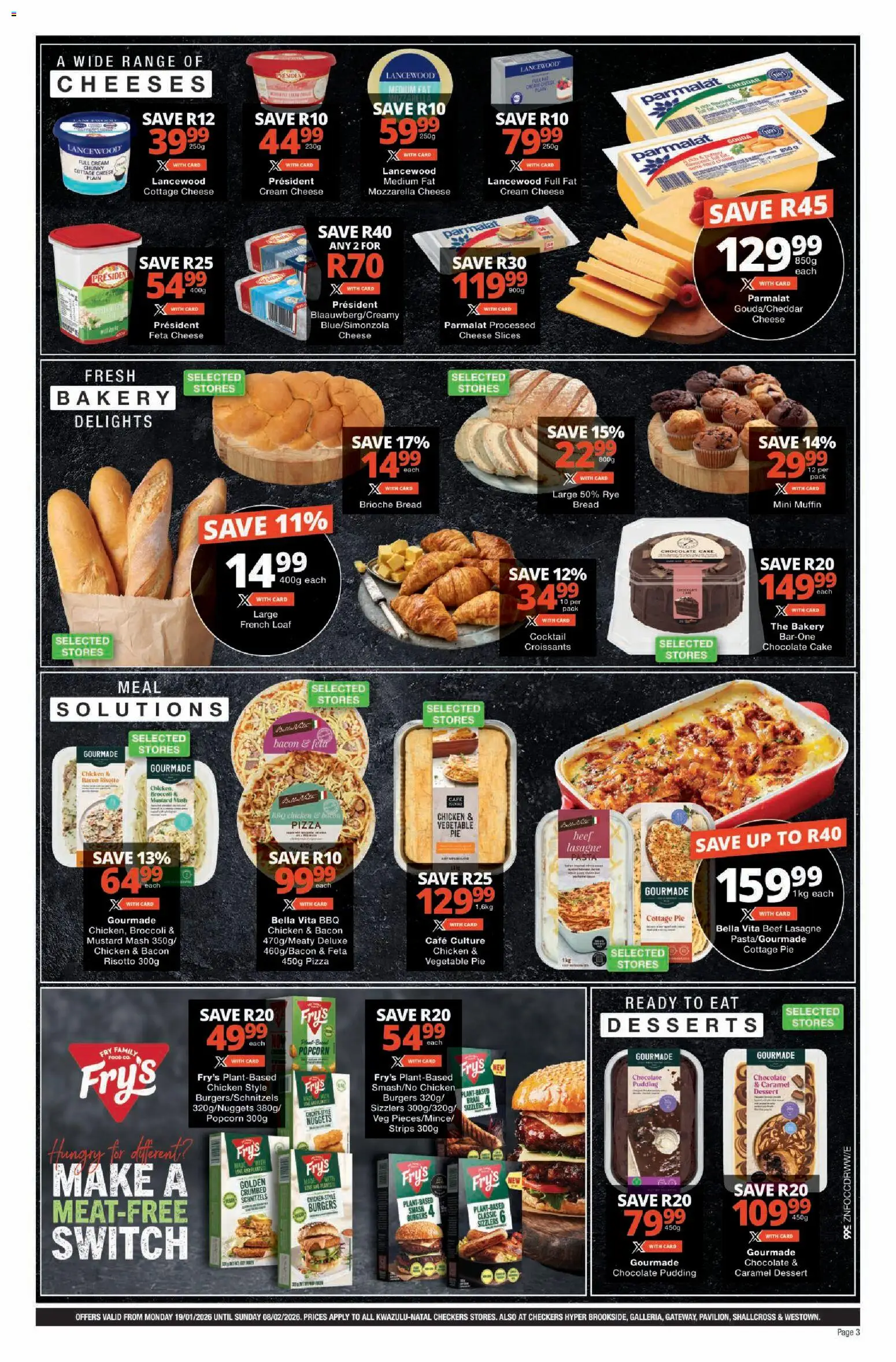 New Checkers catalogue – valid from 19.01.2026 | Page: 3 | Products: Pizza, Mustard, Máscara de pestañas, Caramel