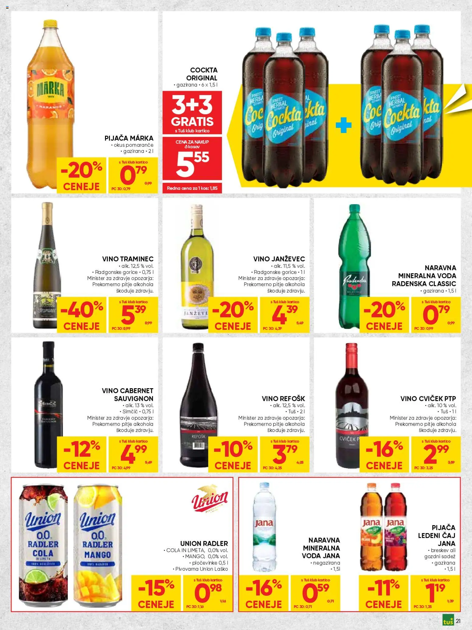 Novi Tuš katalog ponudbe – veljaven od 30.03.2026 | Stran: 21 | Izdelki: Kos, Vino, Voda, Breskev