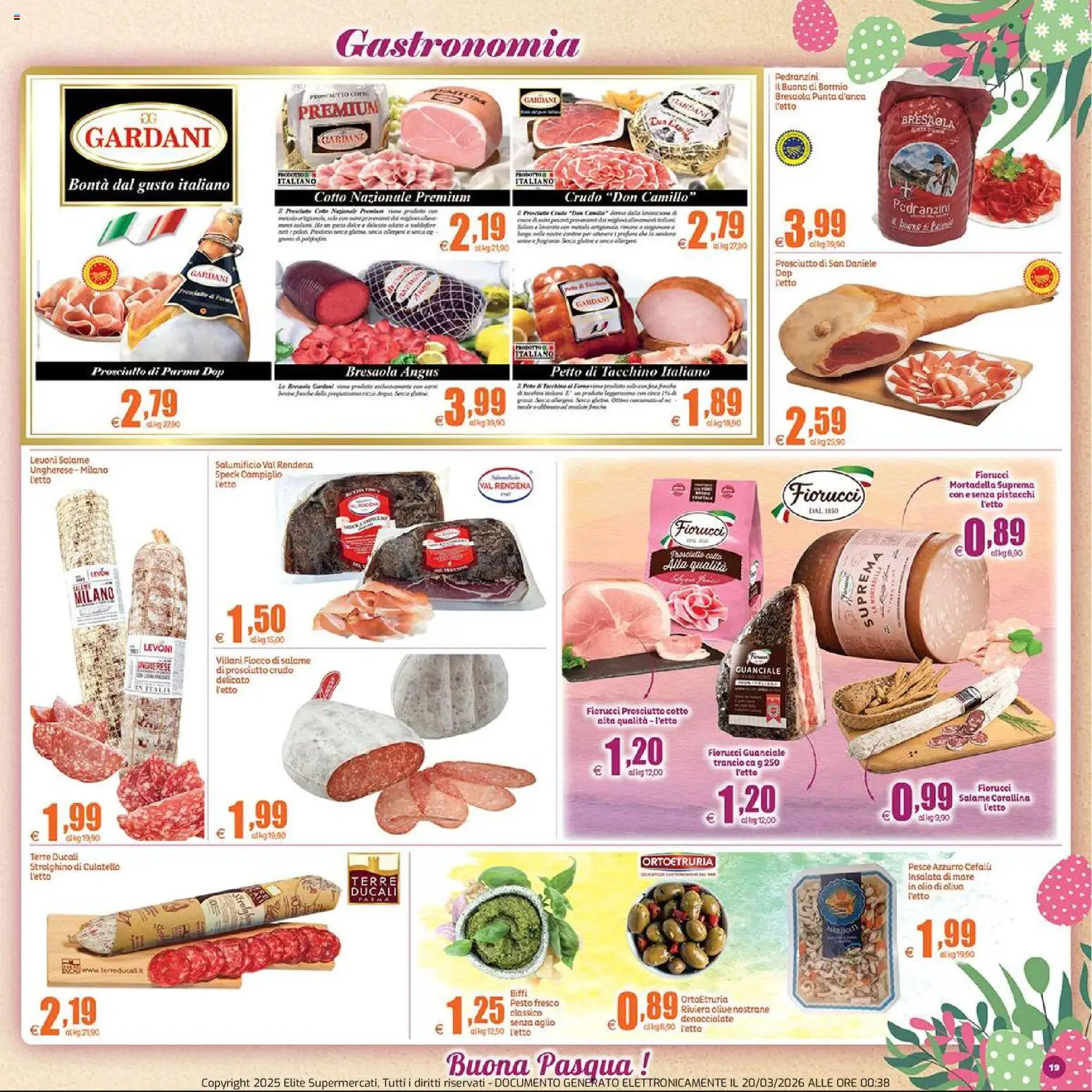 Volantino Elite Supermercati del 20.03.2026 | Pagina: 19 | Prodotti: Salame, Olio, Prosciutto, Pistacchi