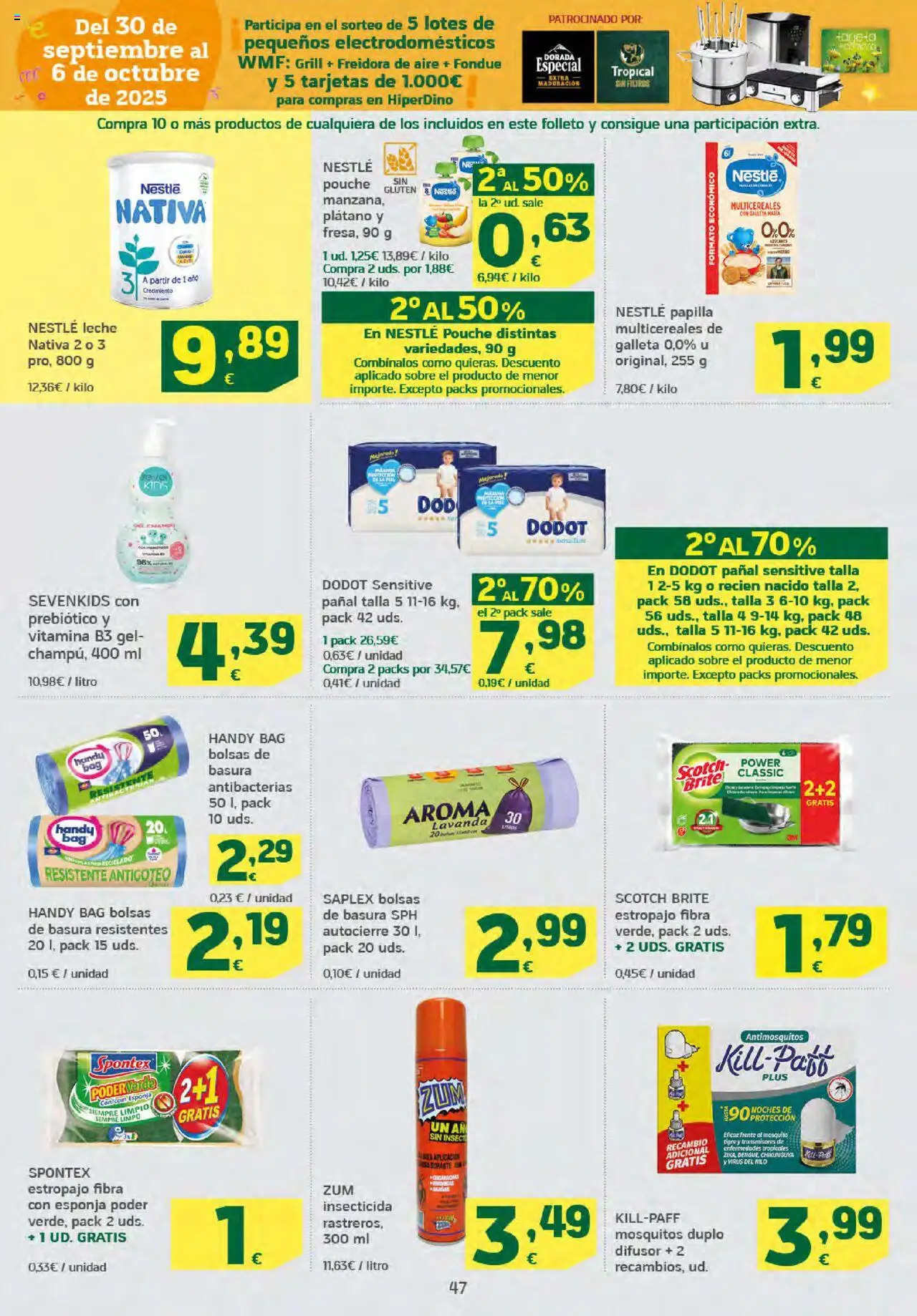 HiperDino folleto │ válido desde el 25.09.2025 | Página: 47 | Productos: Esponja, Leche, Freidora