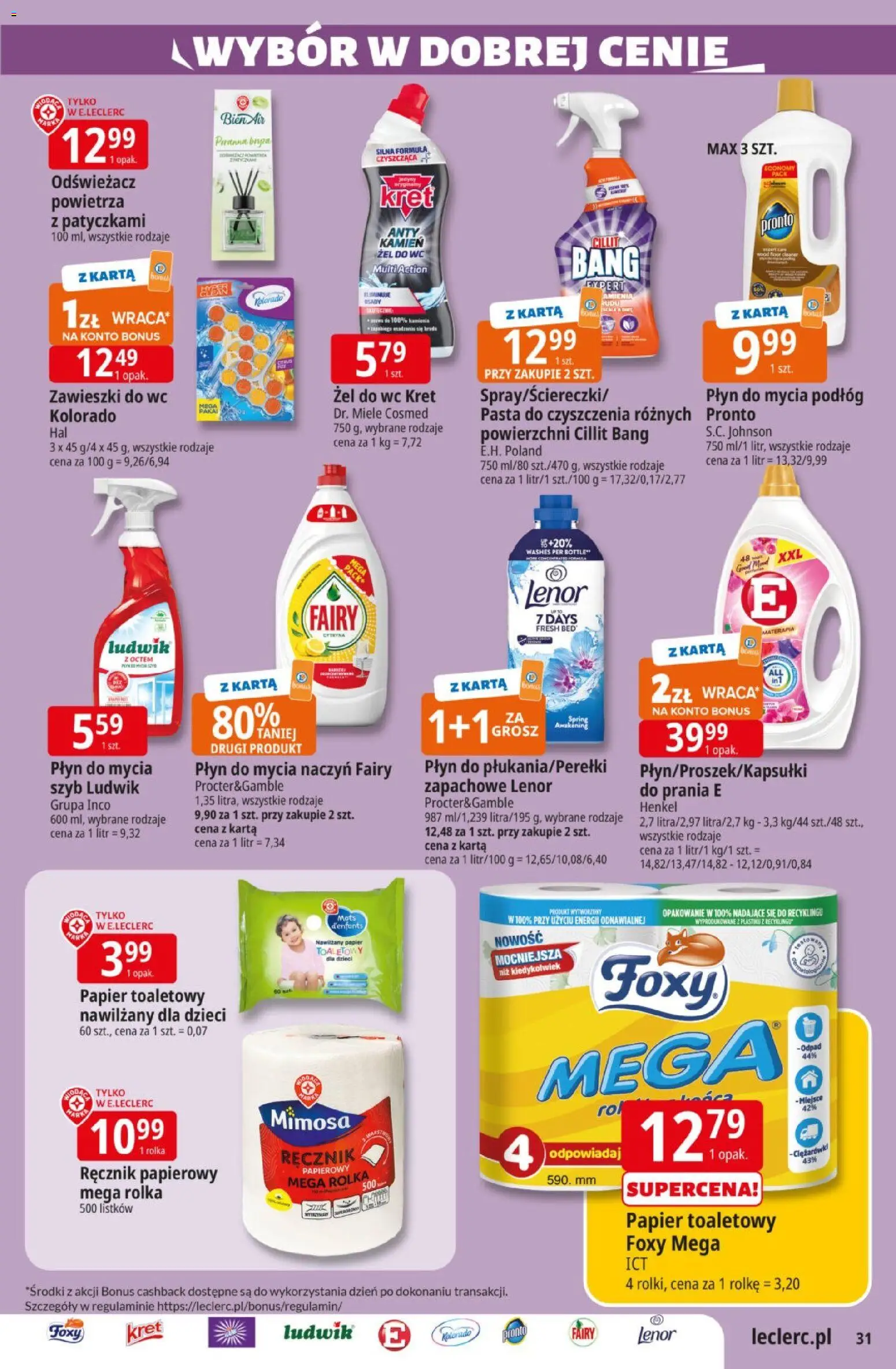 E.Leclerc gazetka od 21.04.2026 | Strona: 31 | Produkty: Odświeżacz, Płyn do mycia podłóg, Fairy, Płyn do mycia naczyń
