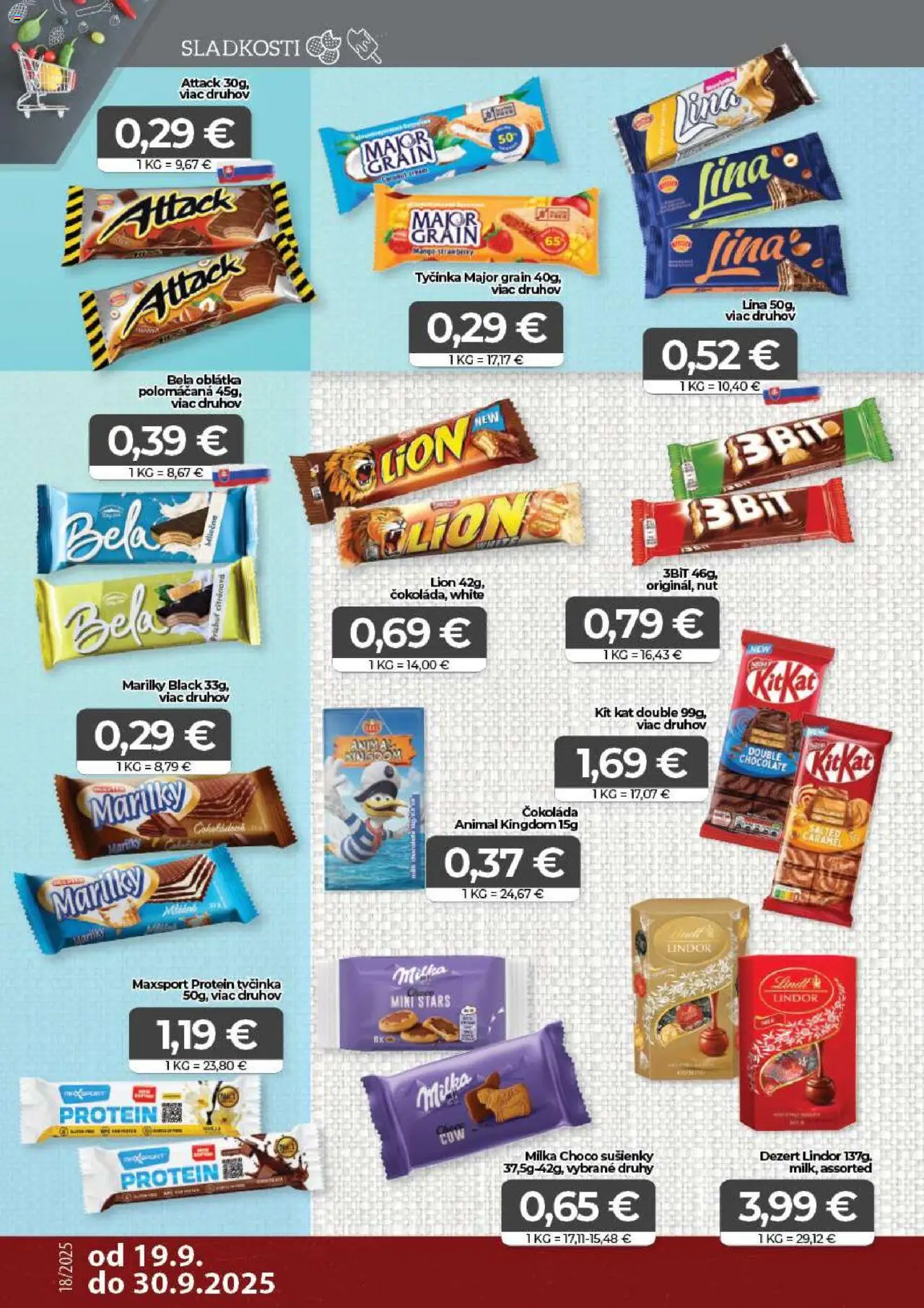 Nové CBA Komfos akcie – leták je platný od 19.09.2025 | Strana: 10 | Produkty: Lindor, Protein, Čokoláda, Milka