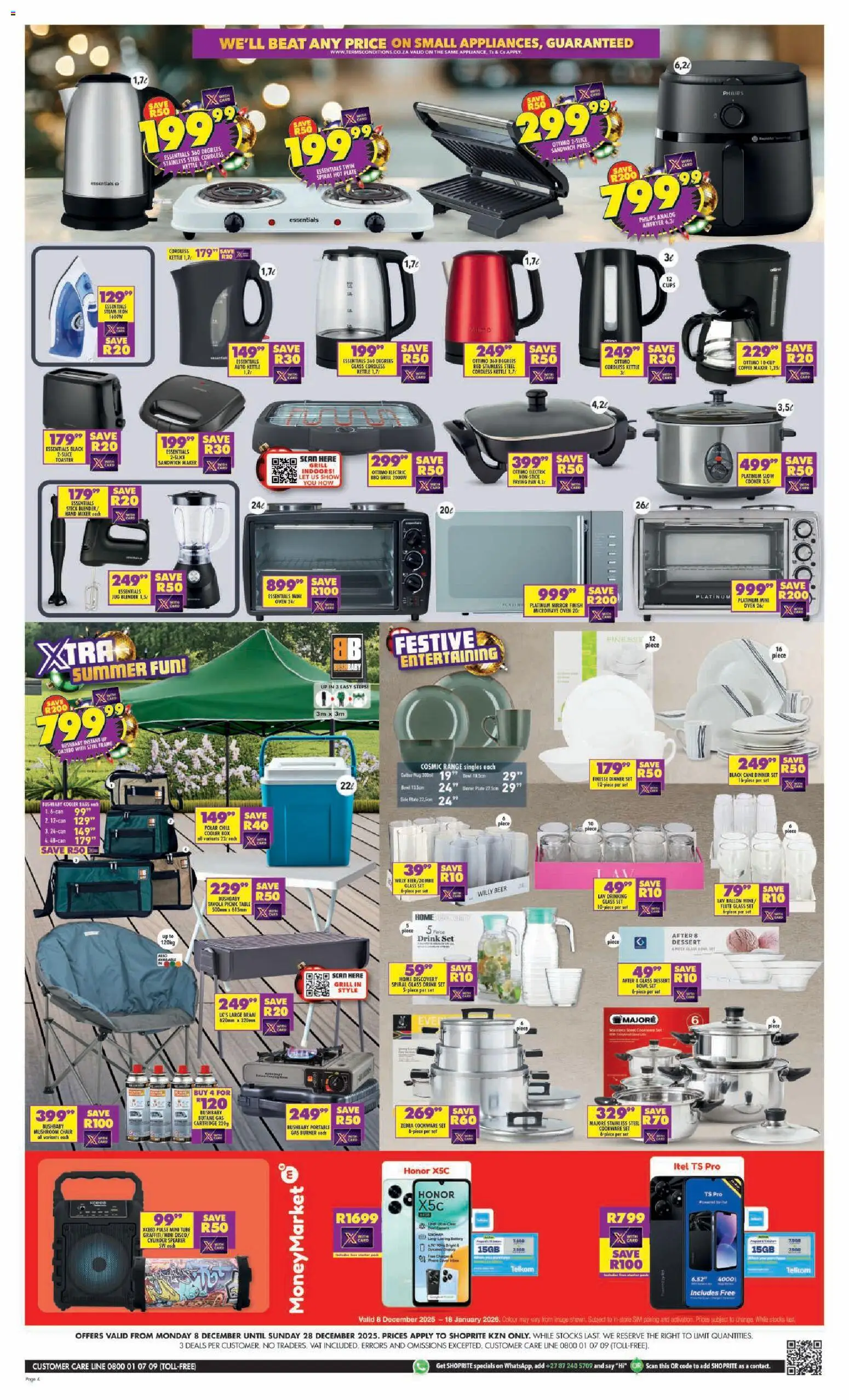 New Shoprite catalogue – valid from 08.12.2025 | Page: 4 | Products: Sim, Microwave, Wine, Beer