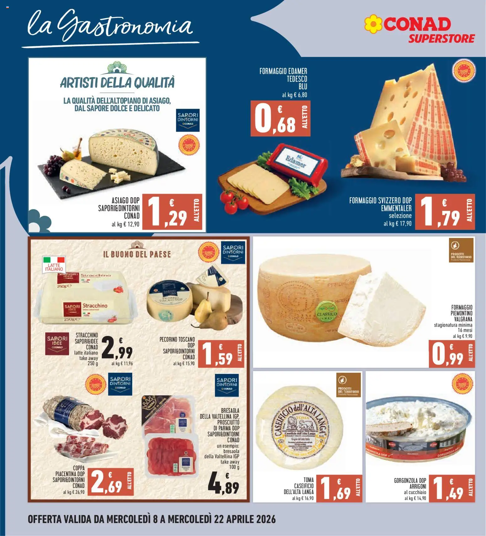 Volantino Conad del 08.04.2026 | Pagina: 10 | Prodotti: Bresaola, Latte, Formaggio, Gorgonzola
