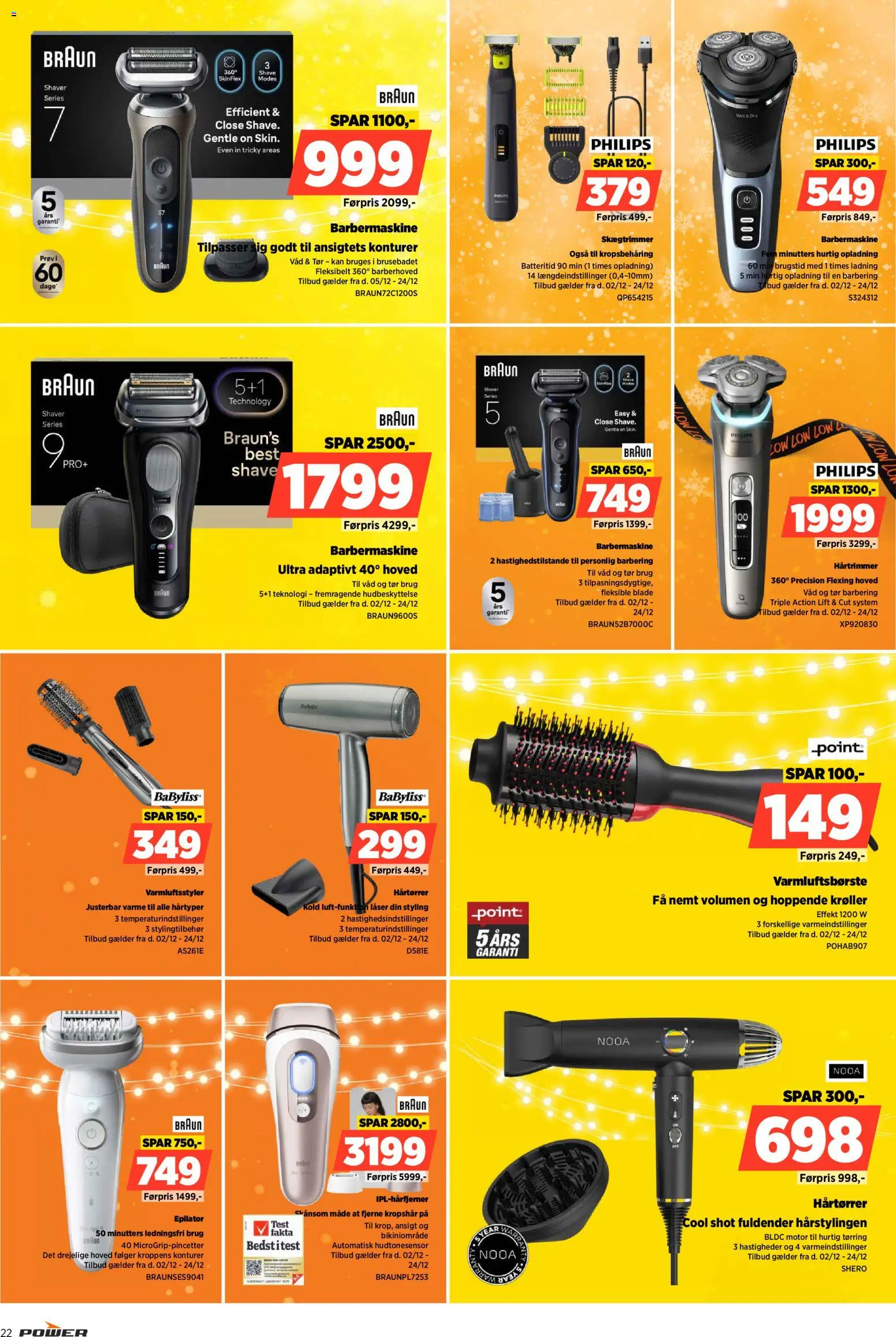 Power tilbudsavis – gyldig fra 02.12.2025 | Side: 22 | Produkter: Barbermaskine, Hårtrimmer, Epilator, Hårtørrer