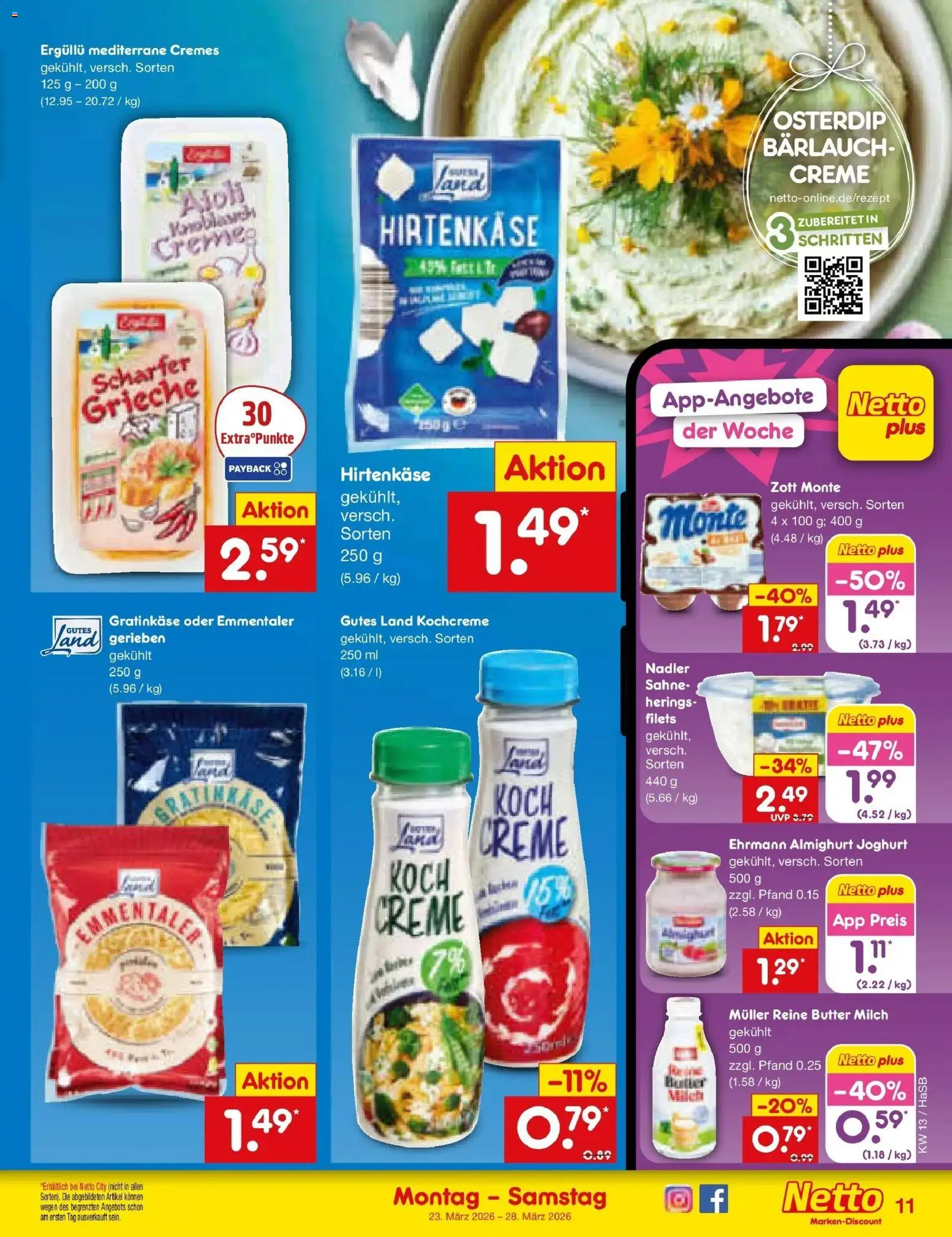 Netto Marken-Discount Prospekt Wuppertal	 – gültig ab 23.03.2026 | Seite: 11 | Produkte: Ehrmann almighurt, Milch, Butter, Sahne