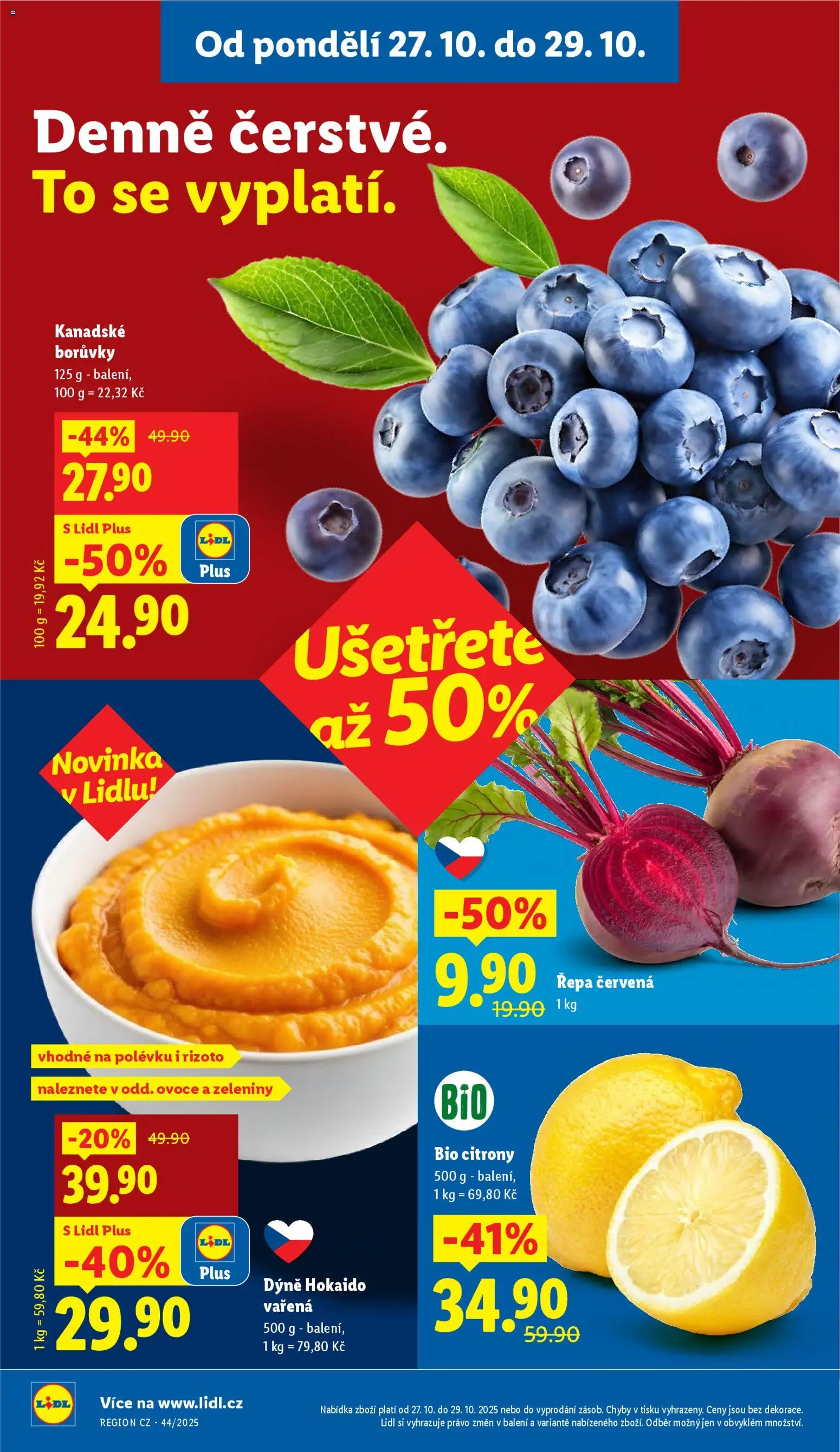Lidl leták od 27.10.2025 | Strana: 8 | Produkty: Bio citrony, Ovoce, Borůvky, Dýně
