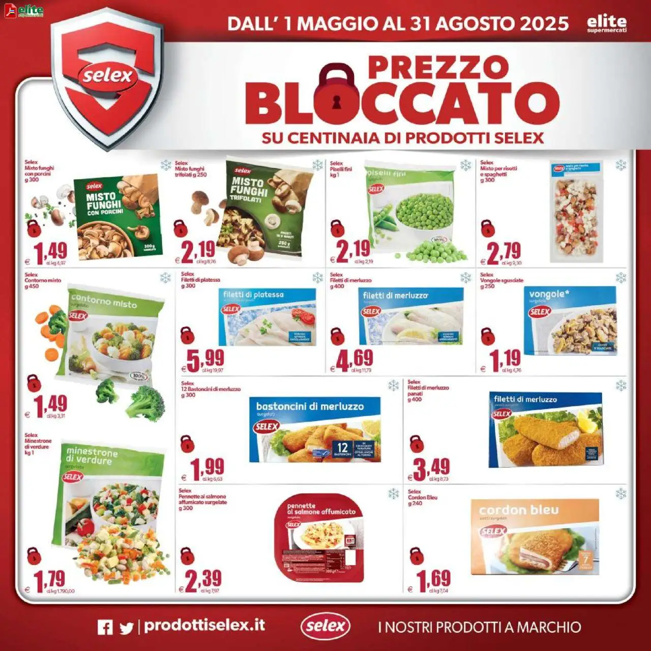 Volantino Elite Supermercati del 01.05.2025 | Pagina: 8 | Prodotti: Salmone affumicato, Minestrone, Salmone, Piselli