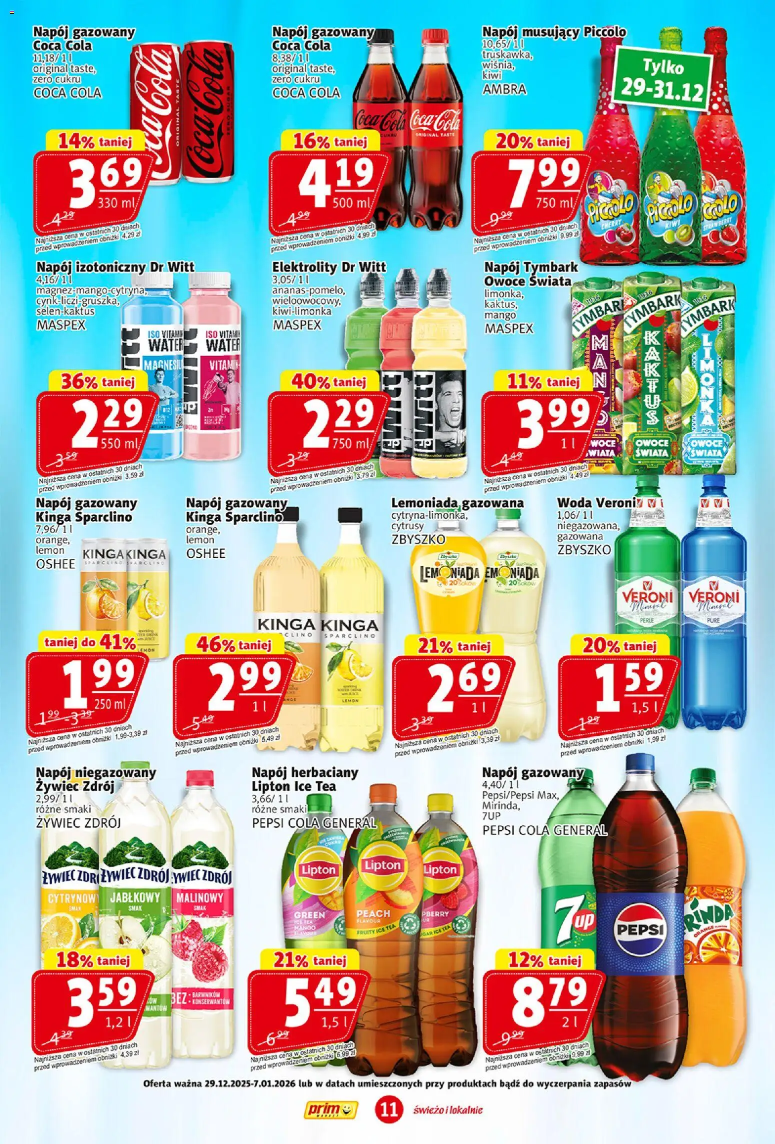 Prim Market Gazetka od 29.12.2025 | Strona: 11 | Produkty: Ice Tea, Pepsi, Coca cola, Woda