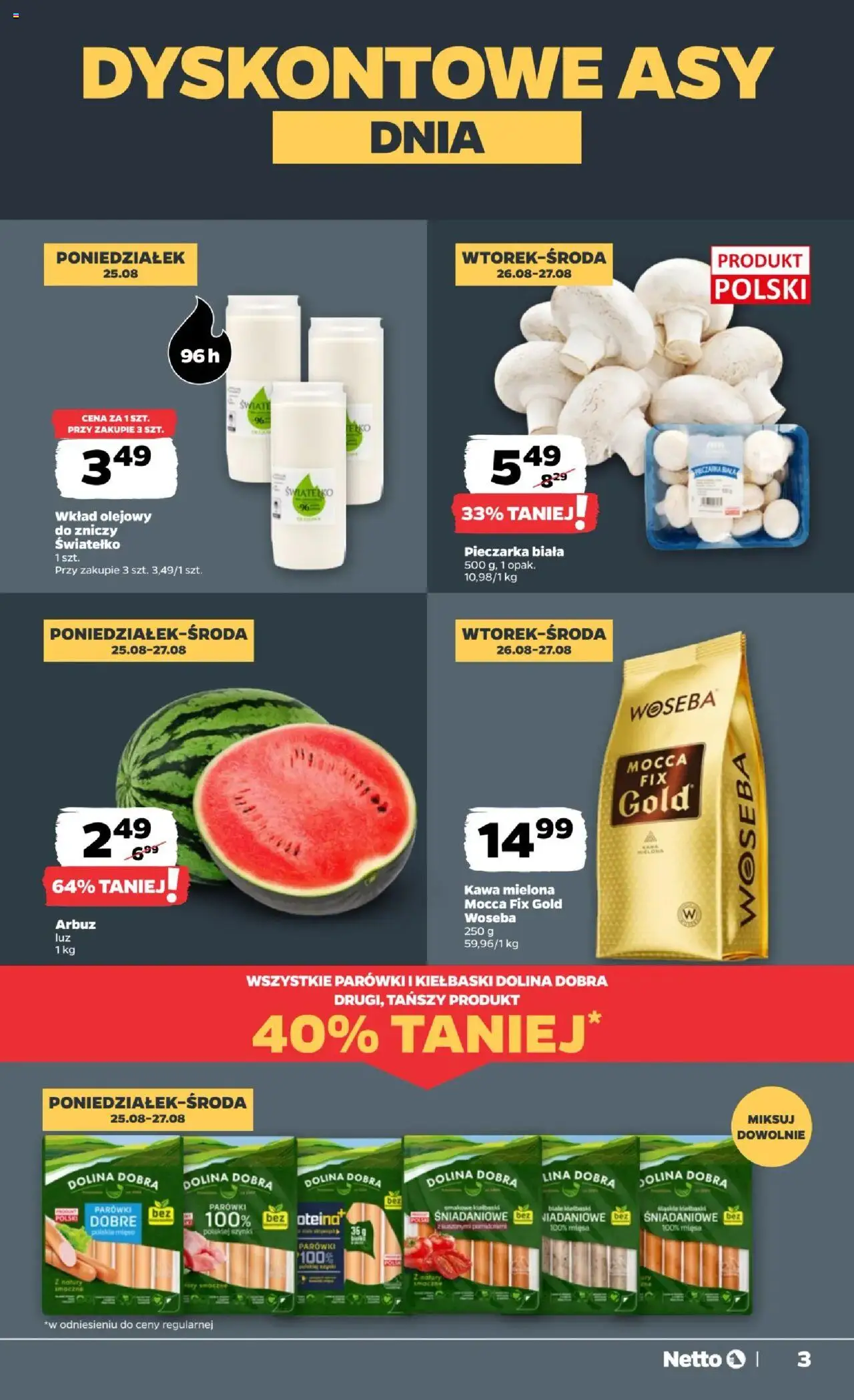 Netto gazetka - Spożywcza od 25.08.2025 | Strona: 3 | Produkty: Mięso, Parówki, Szynka, Kawa