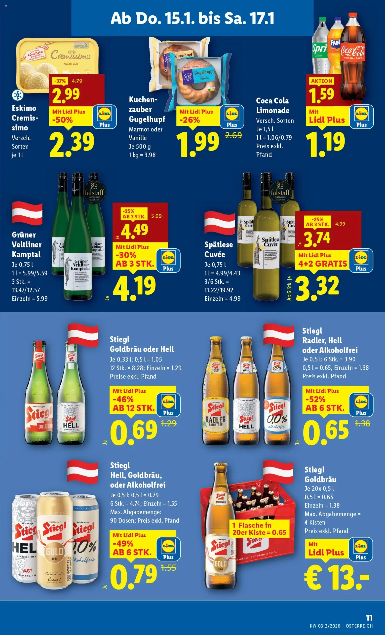 Lidl Altenmarkt im Pongau, St. Johann im Pongau, Zell am See gültig ab 15.01.2026 | Seite: 15 | Produkte: Eis, Bier