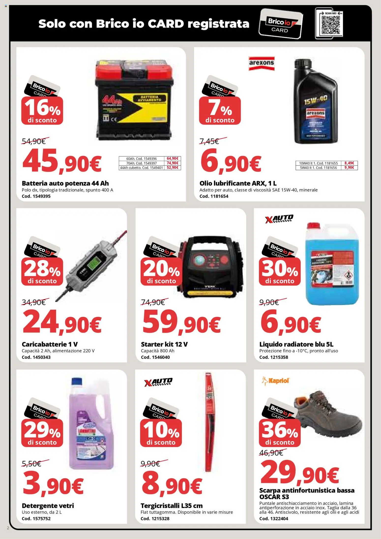 Volantino Brico io del 08.01.2026 | Pagina: 2 | Prodotti: Detergente, Lubrificante, Olio, Caricabatterie