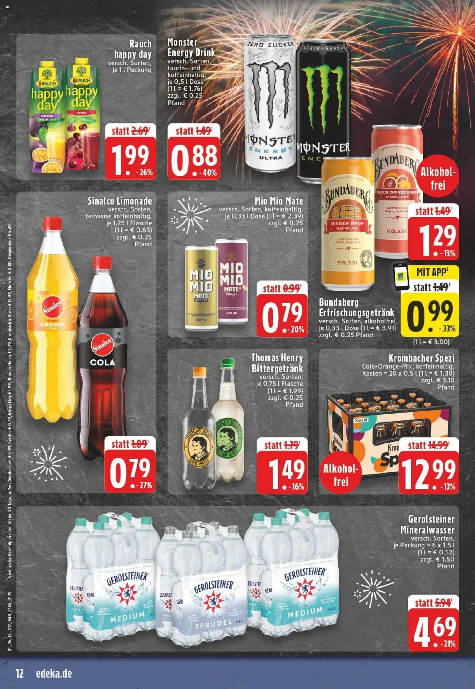 Edeka prospekt Monheim-Baumberg	 – gültig ab 28.12.2025 | Seite: 12 | Produkte: Cola, Energy, Mineralwasser, Gerolsteiner