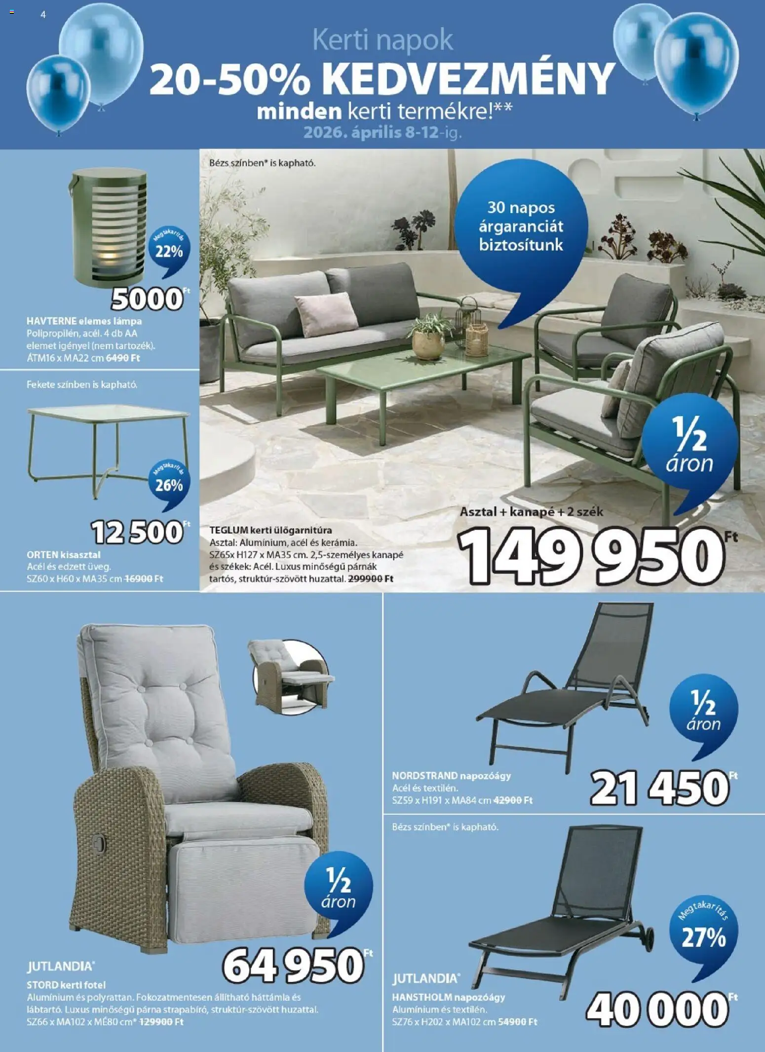 JYSK akciós ujság - amely érvényes a következő dátumtól: 08.04.2026 | Oldal: 4 | Termékek: Asztal, Szék, Kisasztal, Napozóágy