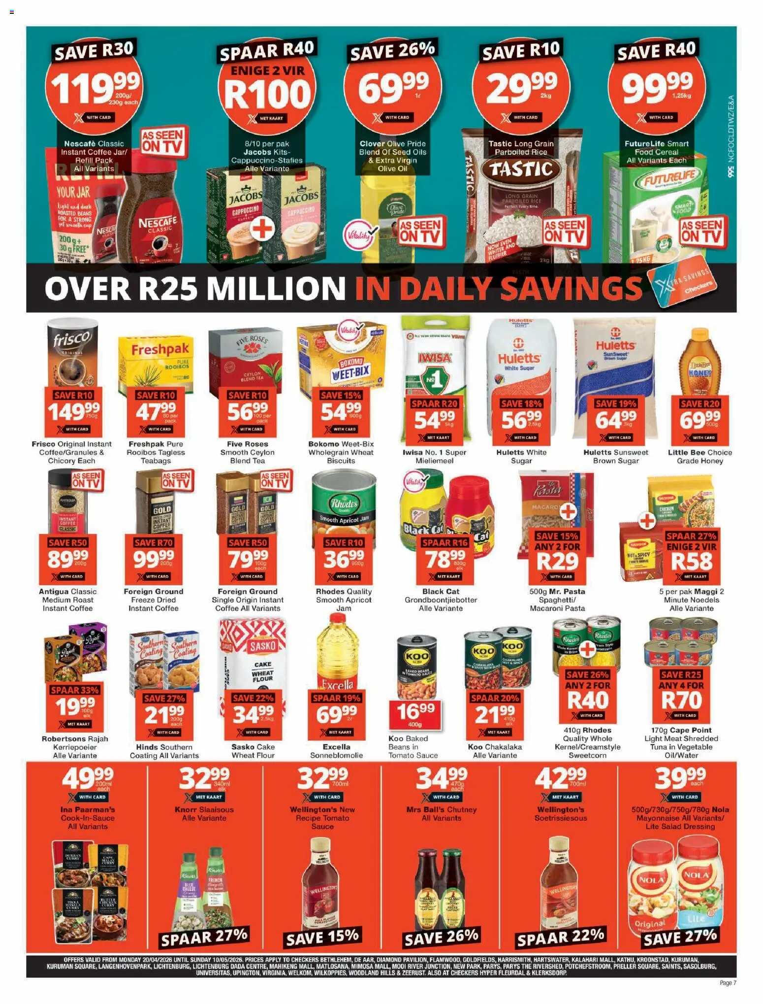 New Checkers catalogue – valid from 20.04.2026 | Page: 7 | Products: Jam, Chutney, Light, Rice