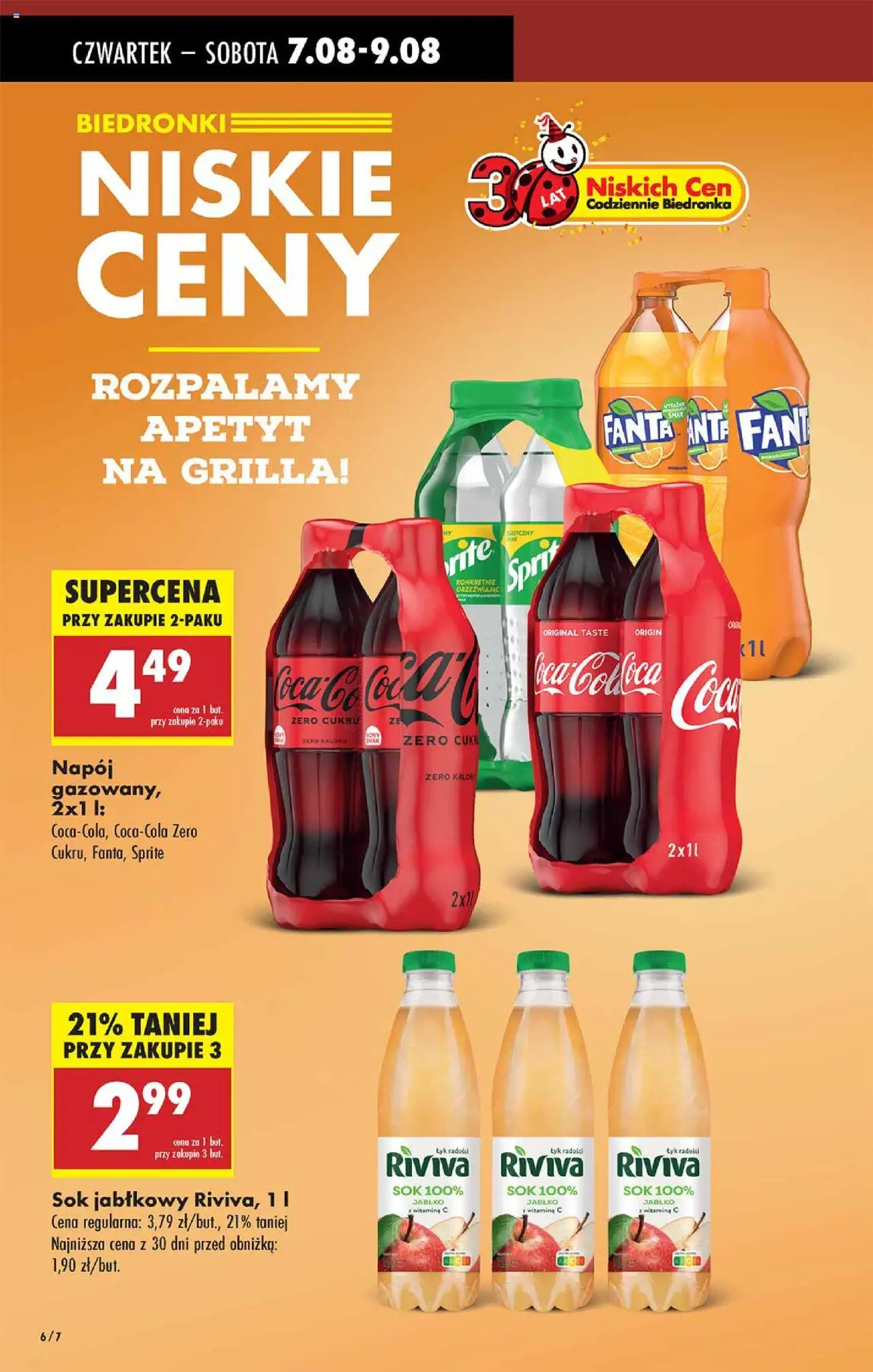 Biedronka gazetka - Oferta W tym tygodniu od 07.08.2025 | Strona: 6 | Produkty: Sok jabłkowy, Sprite, Sok