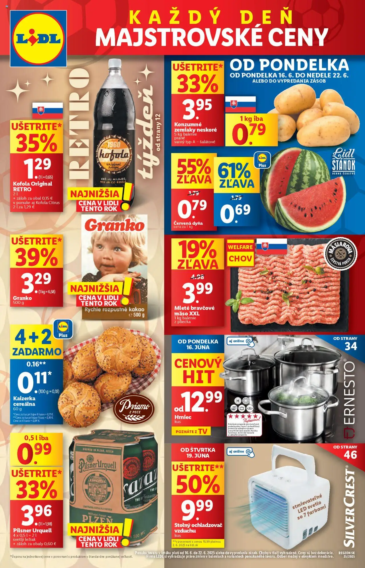Lidl leták │ platný od 16.06.2025 | Strana: 1 | Produkty: Tv, Svetlo, Ochladzovač vzduchu, Zemiaky