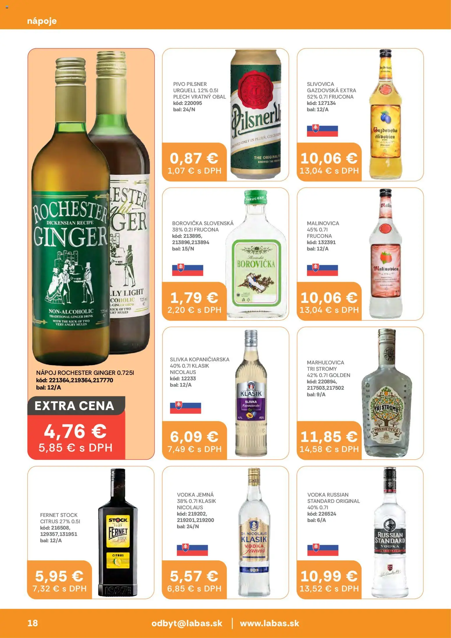 Nové Labaš akcie – leták je platný od 30.01.2026 | Strana: 18 | Produkty: Dron, Borovička, Fernet