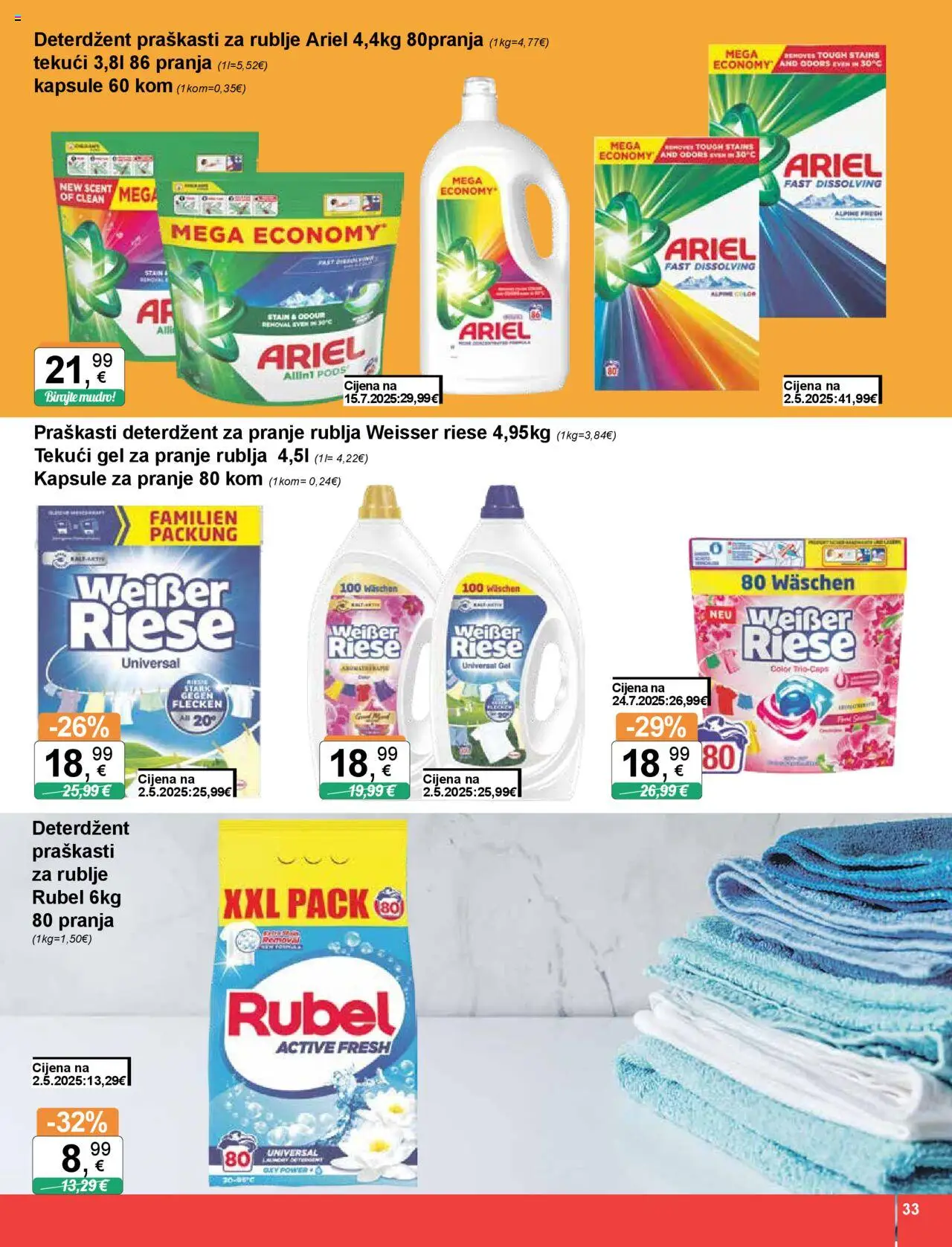 KTC katalog | vrijedi od 07.08.2025 | Stranica: 33 | Proizvodi: Rubel, Deterdžent, Ariel, Weisser Riese