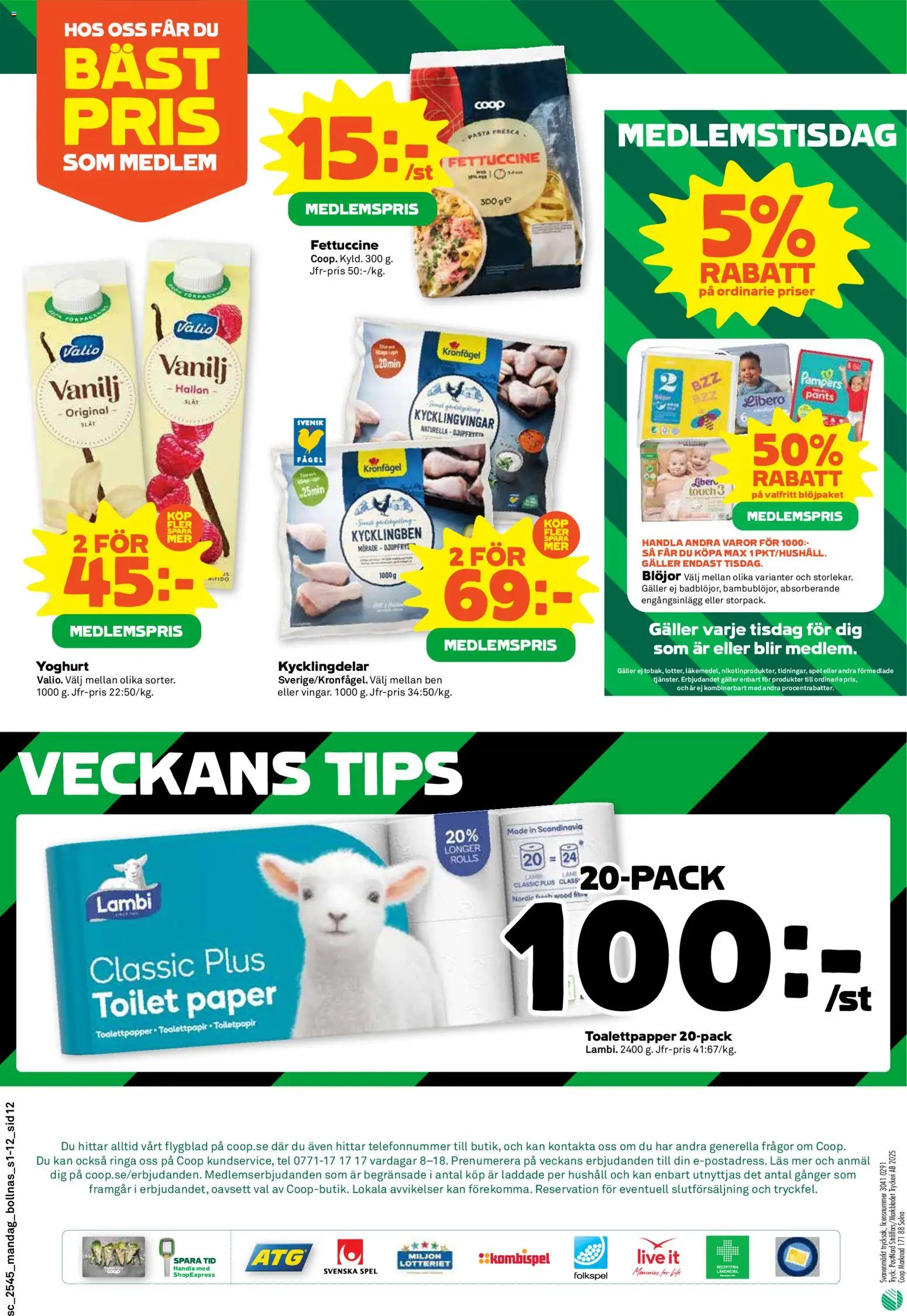 Stora Coop reklamblad aktuell från 03.11.2025 | Sida: 12 | Produkter: Toalettpapper, Galler, Yoghurt, Spel