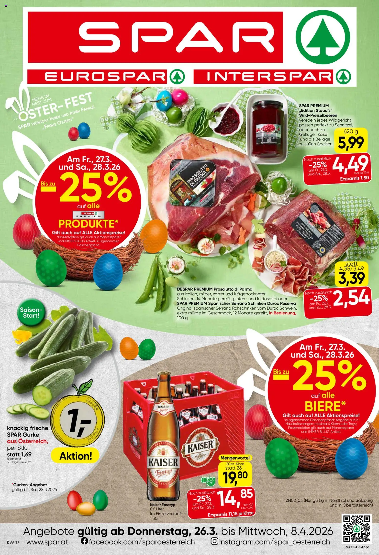 Spar Flugblatt - Tirol gültig ab 26.03.2026 | Seite: 1 | Produkte: Käse, Schinken