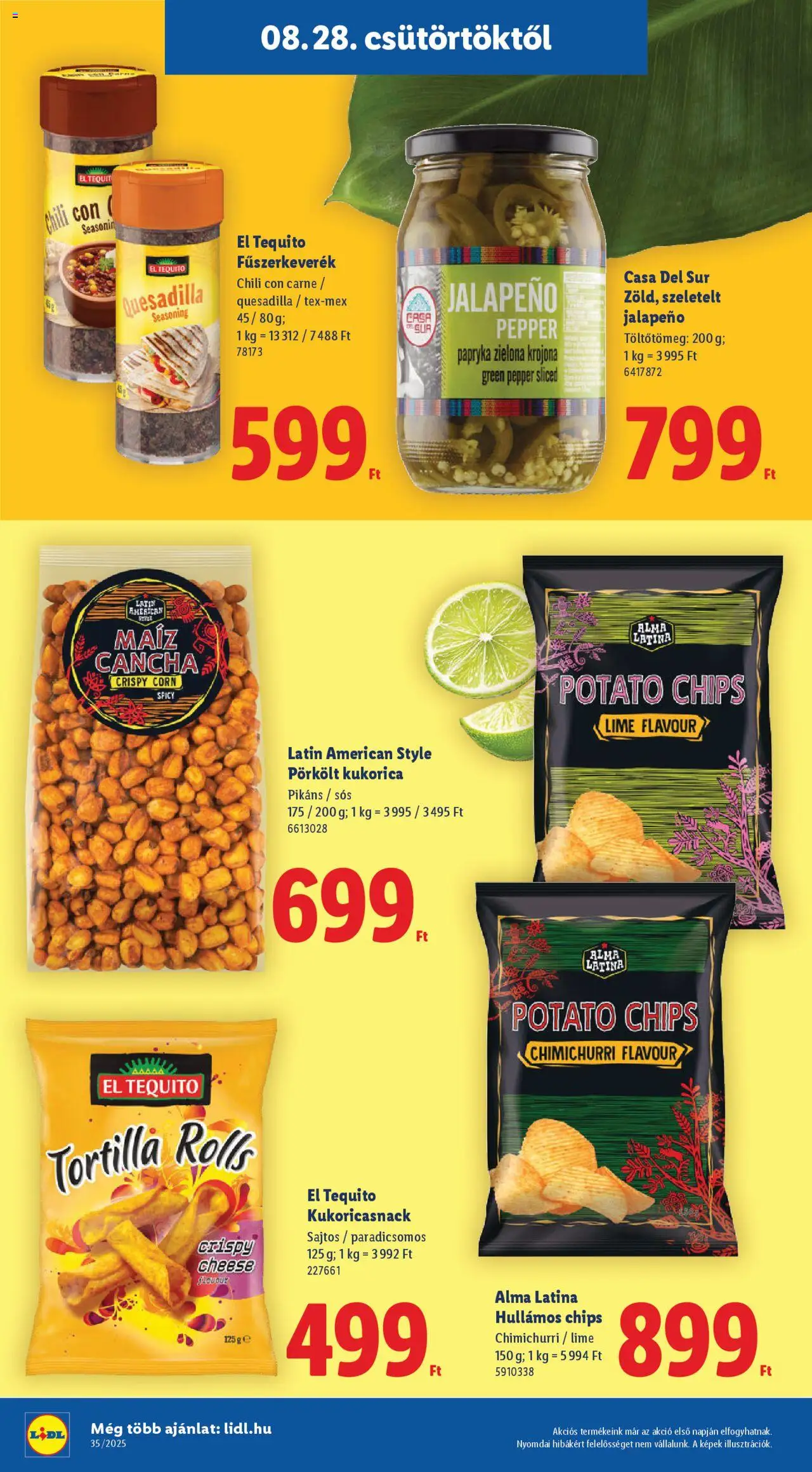 Lidl akciós ujság - amely érvényes a következő dátumtól: 28.08.2025 | Oldal: 30 | Termékek: Lime, Chili con carne, Chips, Fűszerkeverék