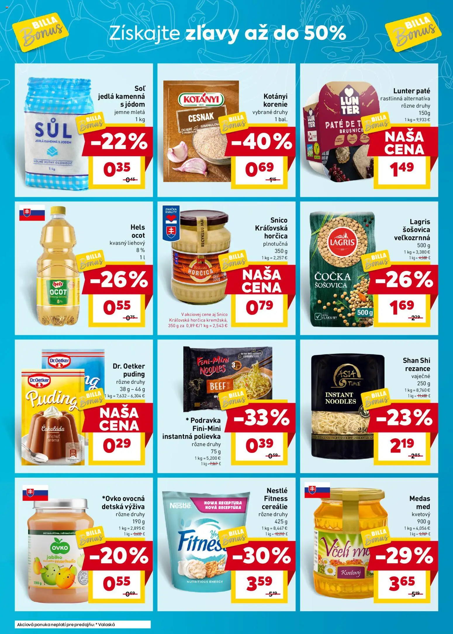 Nové Billa akcie – leták je platný od 22.10.2025 | Strana: 7 | Produkty: Puding, Čokoláda, Rezance, Korenie