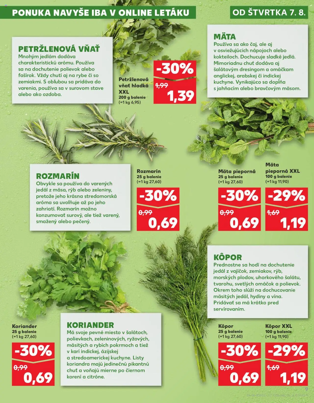 Kaufland SK akciós ujság - amely érvényes a következő dátumtól: 07.08.2025 | Oldal: 9 | Termékek: Koriander, Só
