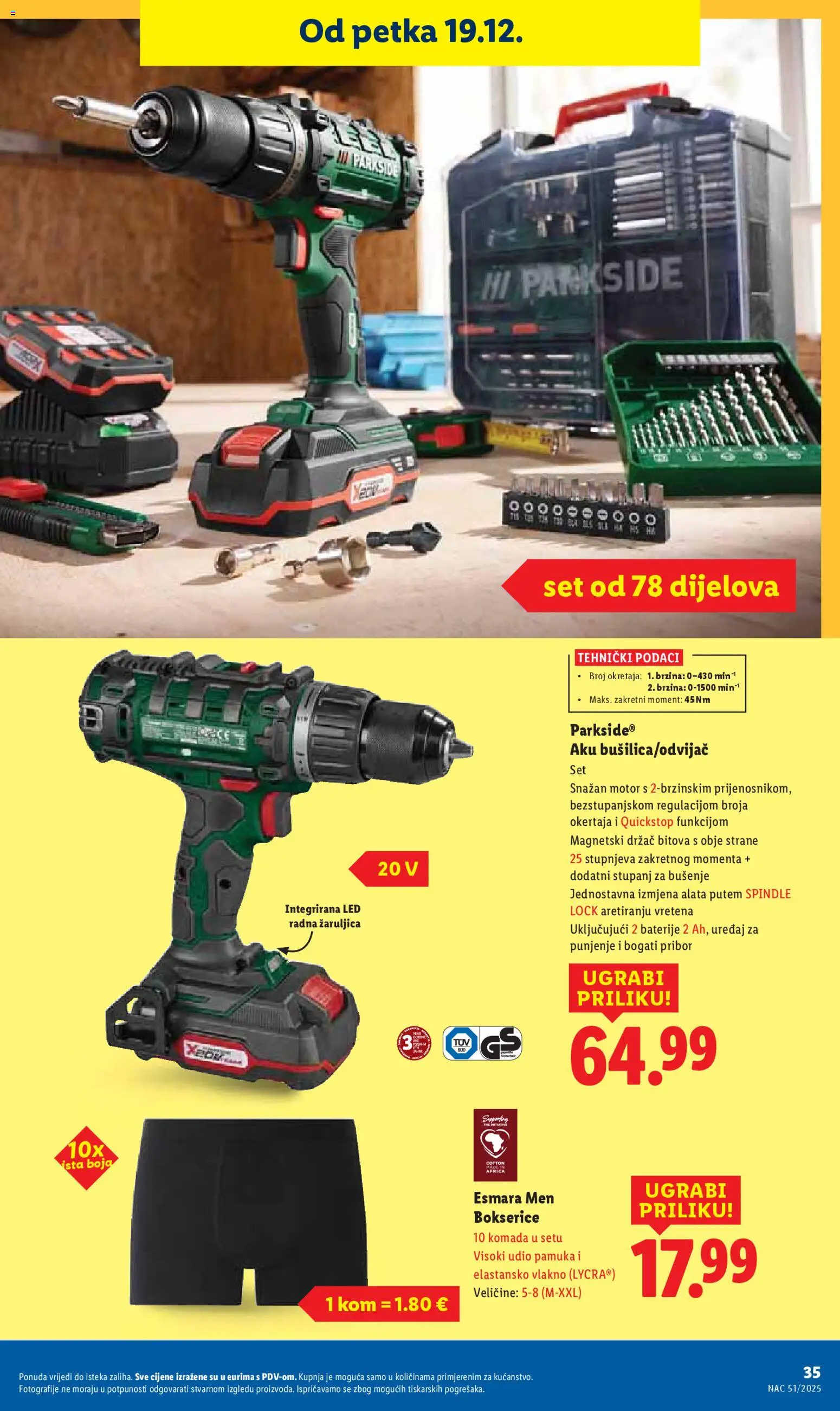 Lidl katalog | vrijedi od 18.12.2025 | Stranica: 35 | Proizvodi: Bokserice, Baterije, Parkside