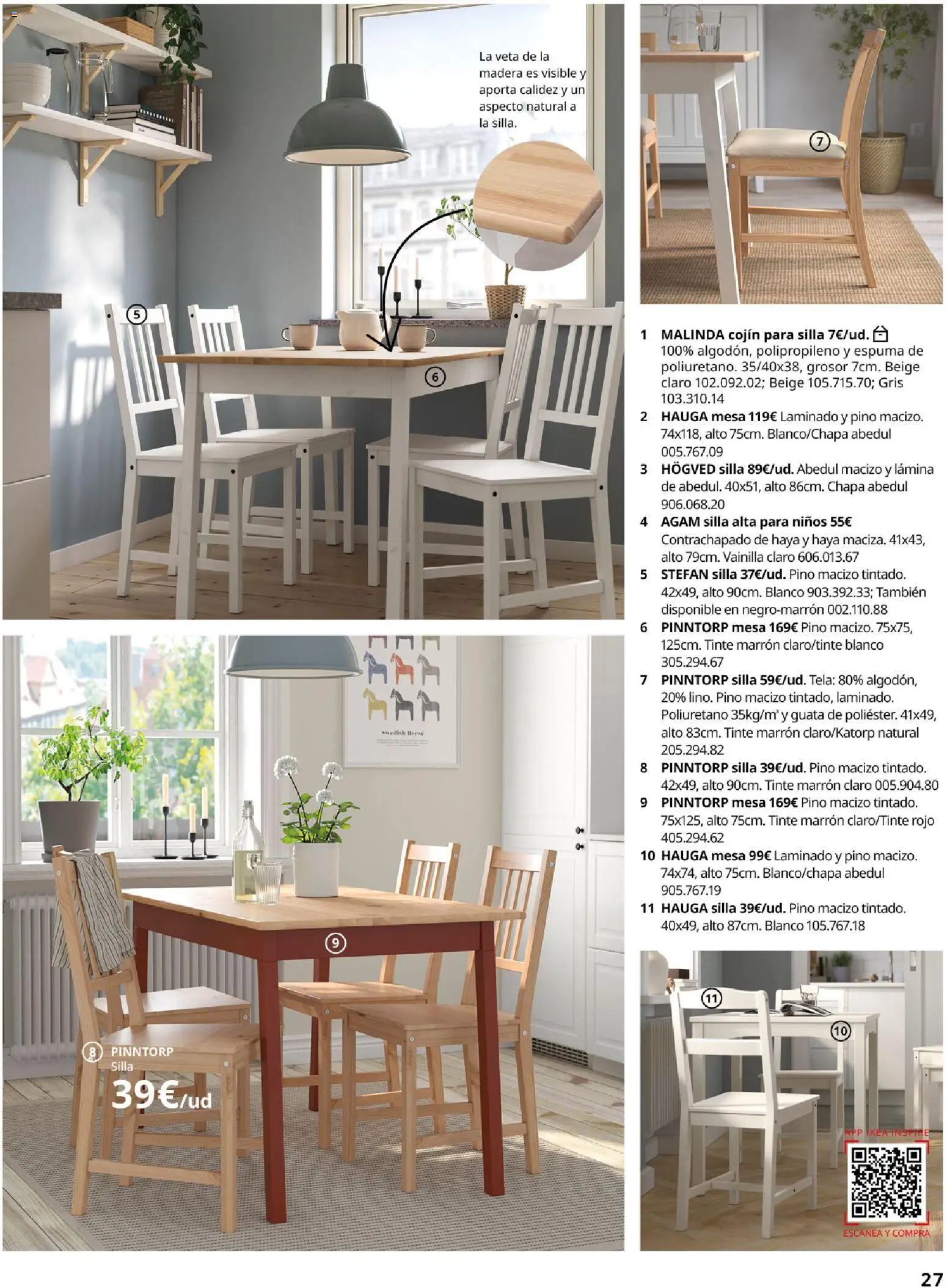 Catálogo IKEA Comedores │ válido desde el 06.03.2026 | Página: 27 | Productos: Cojín, Mesa, Silla, Silla alta para niños