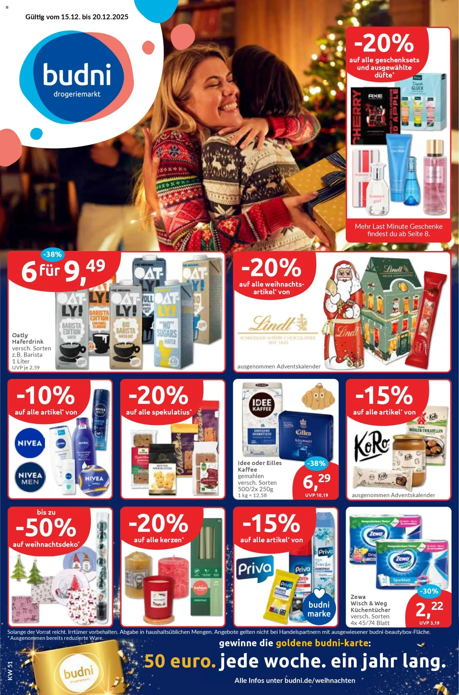 Budni Prospekt 	 – gültig ab 15.12.2025 | Seite: 1 | Produkte: Kaffee, Zewa, Oatly, Lindt