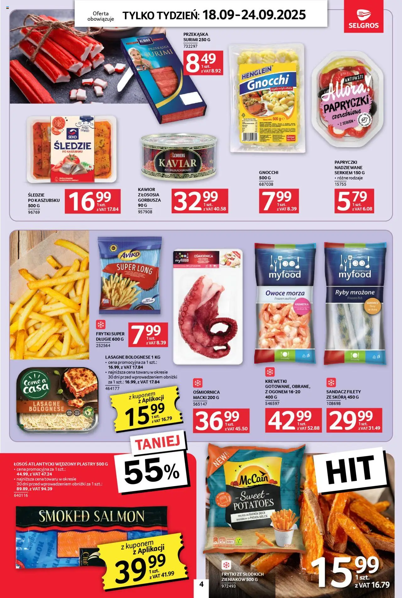 Selgros cash&carry Gazetka - Jeszcze więcej super promocji od 18.09.2025 | Strona: 4 | Produkty: Łosoś atlantycki, Krewetki, Lasagne, Gnocchi