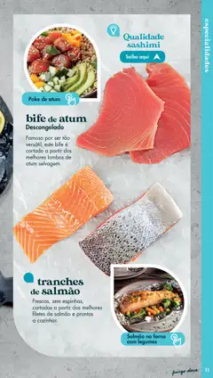 Pré-visualização bife de atum, Descongelado. Famoso por ser tão versátil, este bife é cortado a partir dos melhores lombos de atum selvagem. válido de 20.05.2025 | Página: 11 | Produtos: Atum, Forno, Salmão